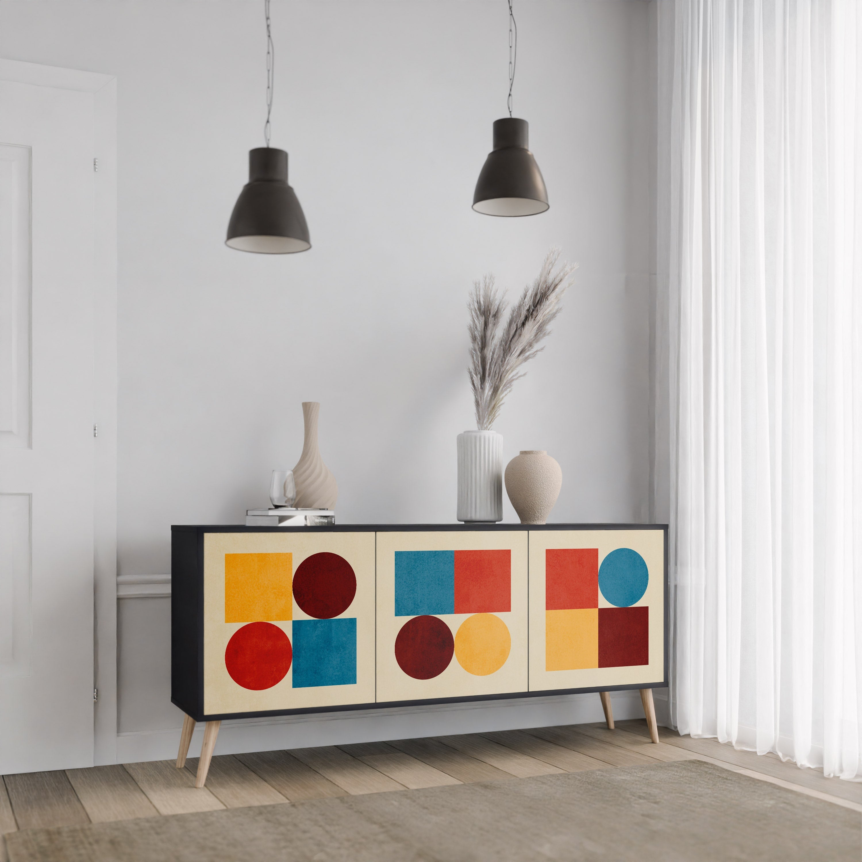 GEOMETRIC PUZZLE 3-türiges Sideboard in Schwarz