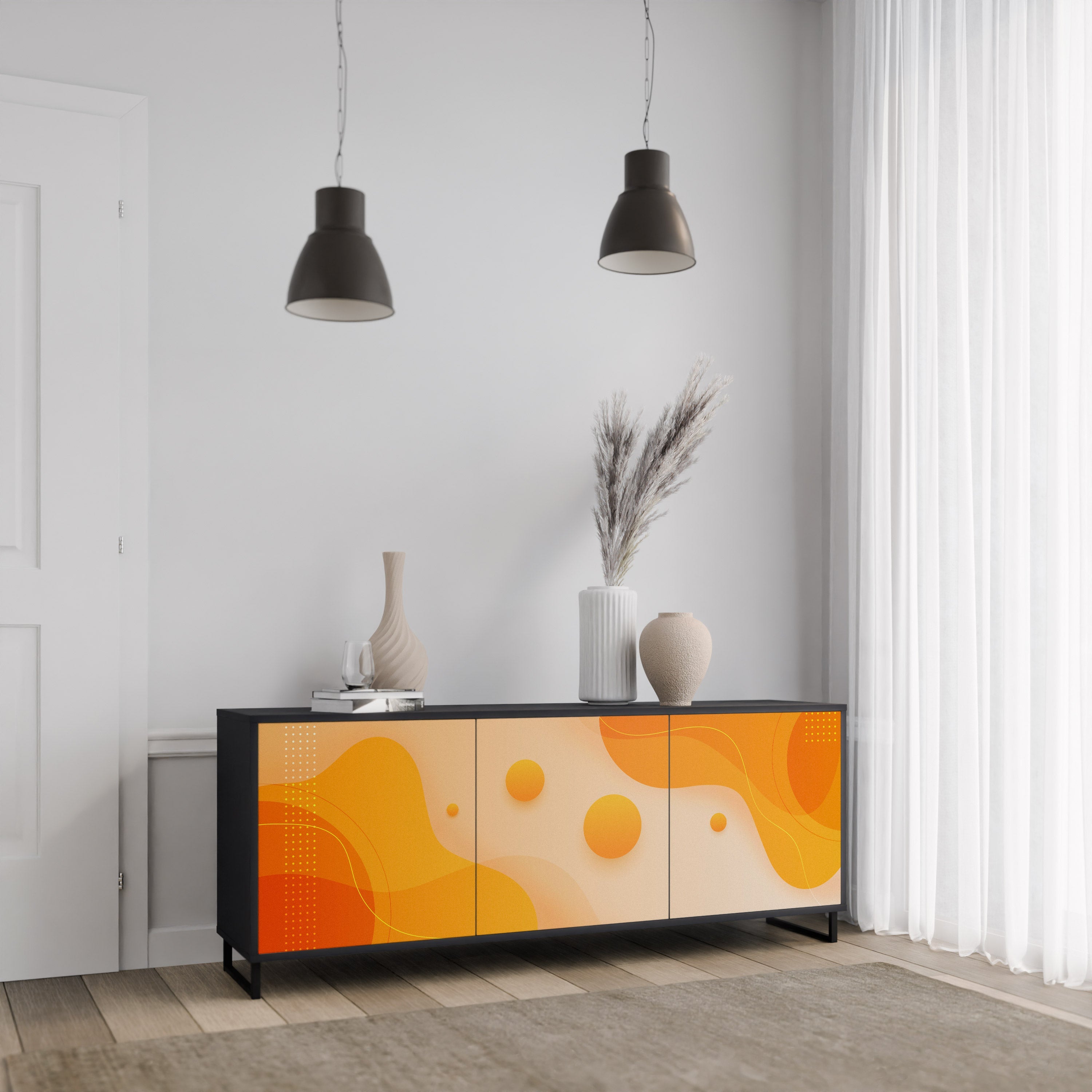 ORANGE ARRANGEMENT 3-türiges Sideboard in Schwarz