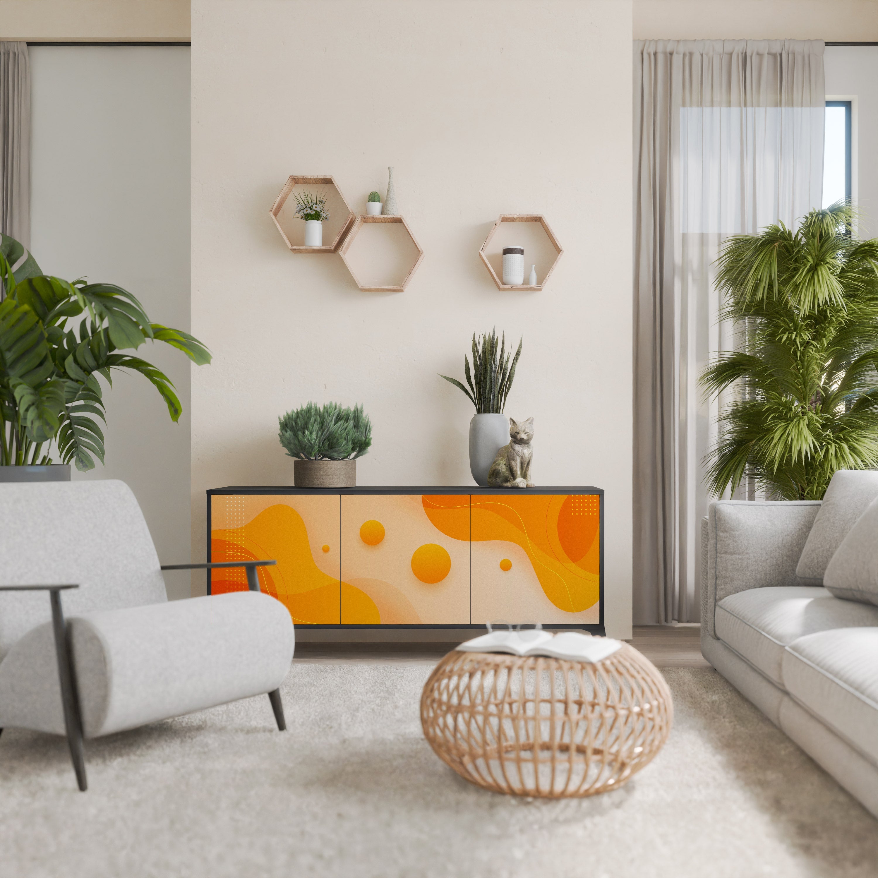 ORANGE ARRANGEMENT 3-türiges Sideboard in Schwarz