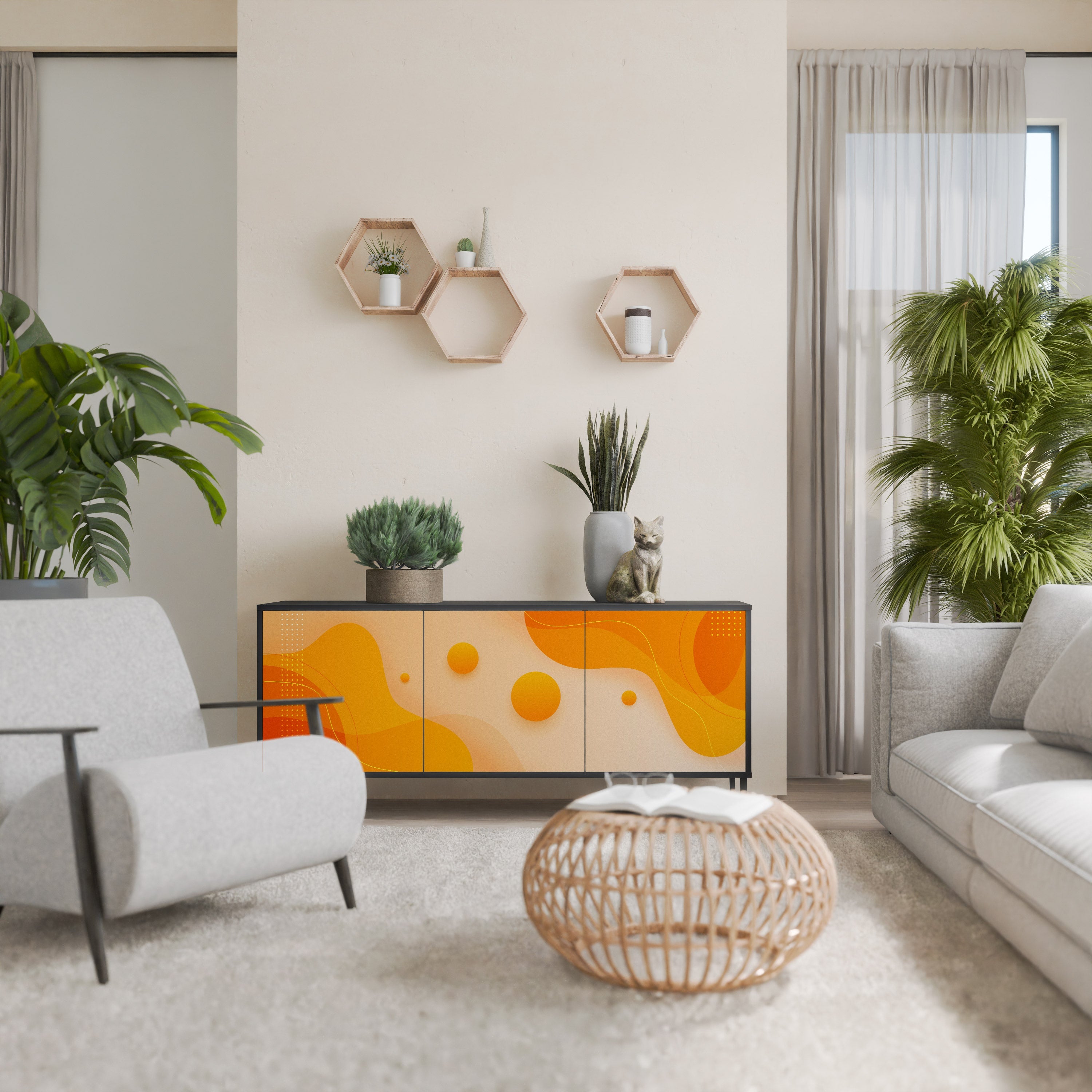 ORANGE ARRANGEMENT 3-türiges Sideboard in Schwarz