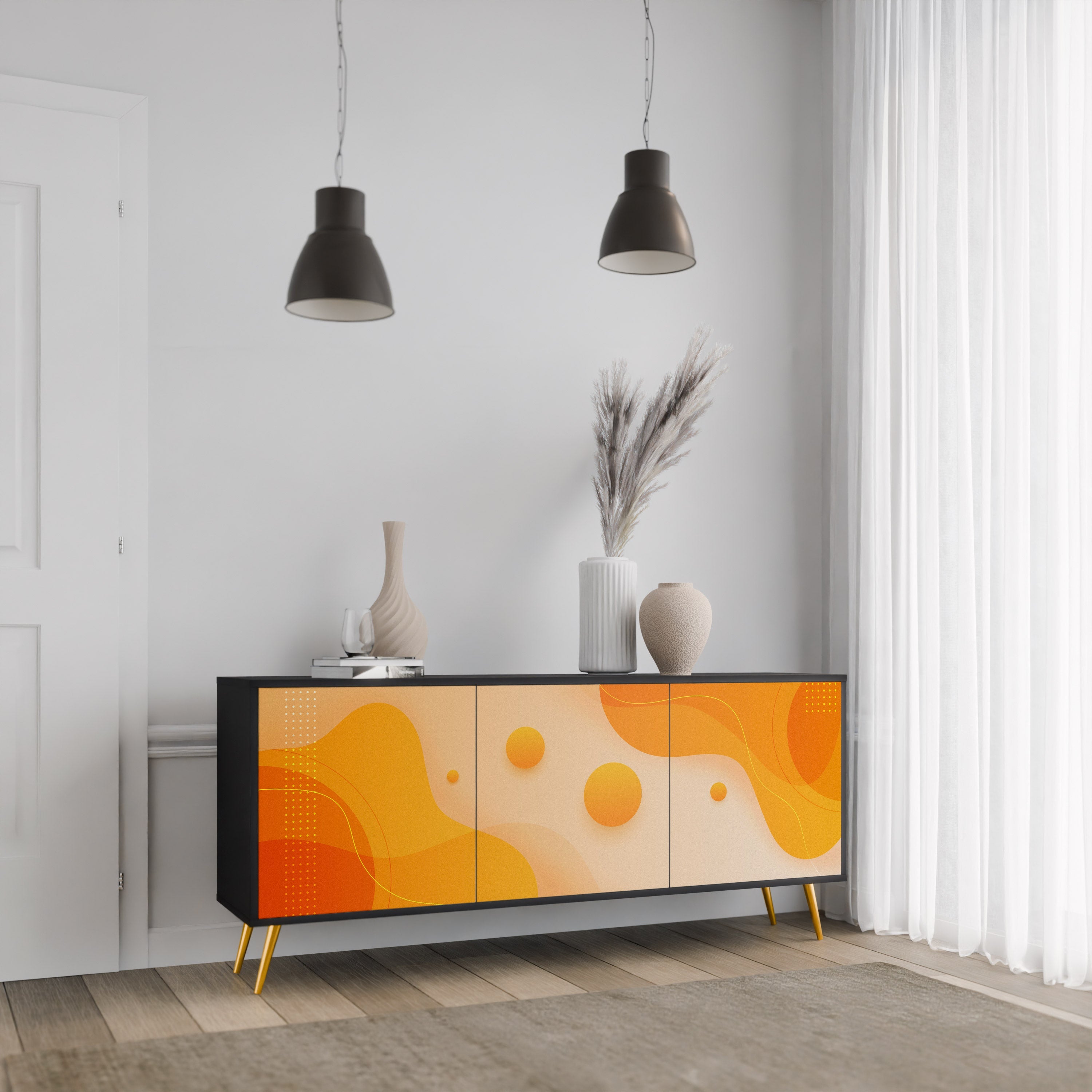 ORANGE ARRANGEMENT 3-türiges Sideboard in Schwarz