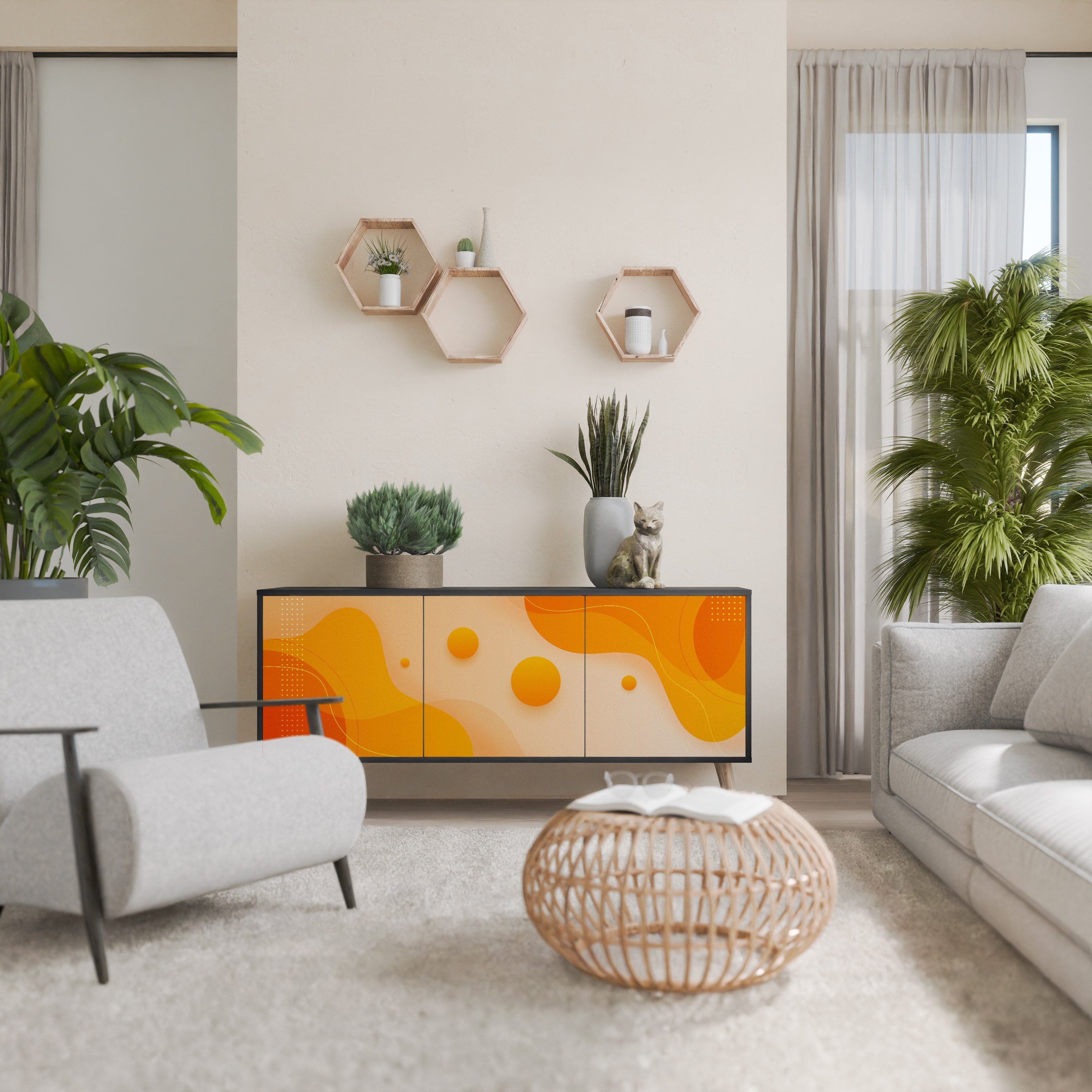 ORANGE ARRANGEMENT 3-türiges Sideboard in Schwarz