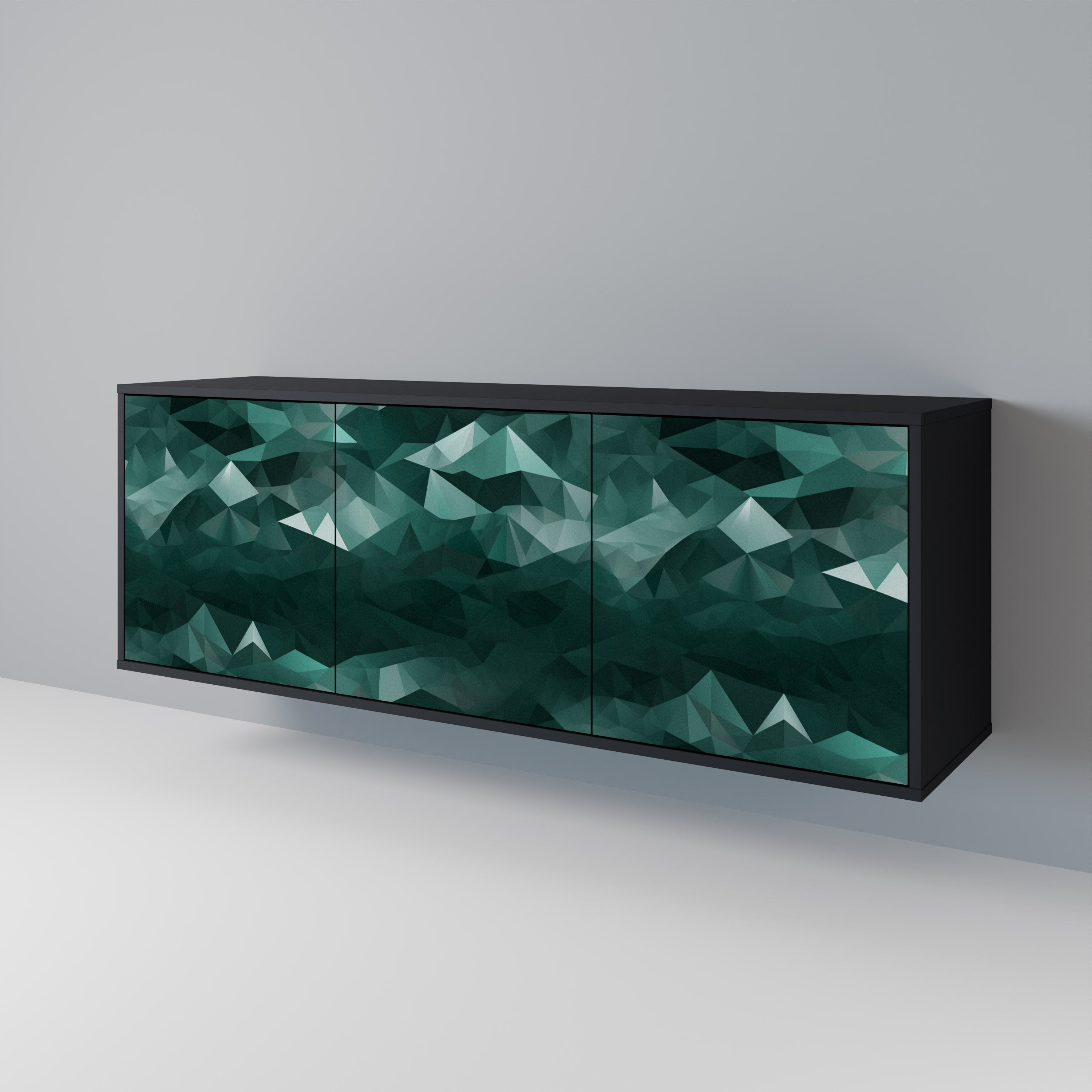 POLYGONAL FLOATING 3-türiges Sideboard in Schwarz