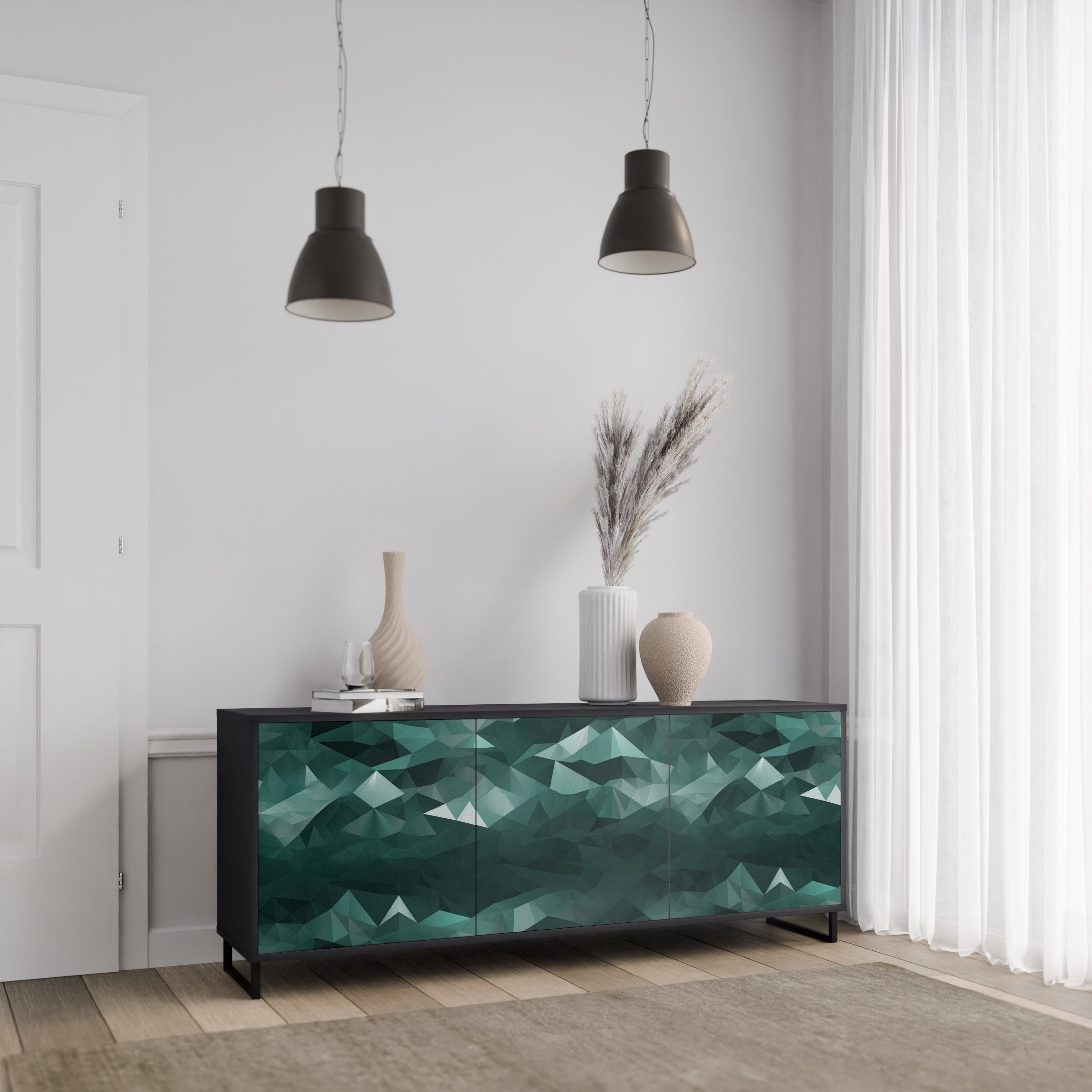 POLYGONAL FLOATING 3-türiges Sideboard in Schwarz