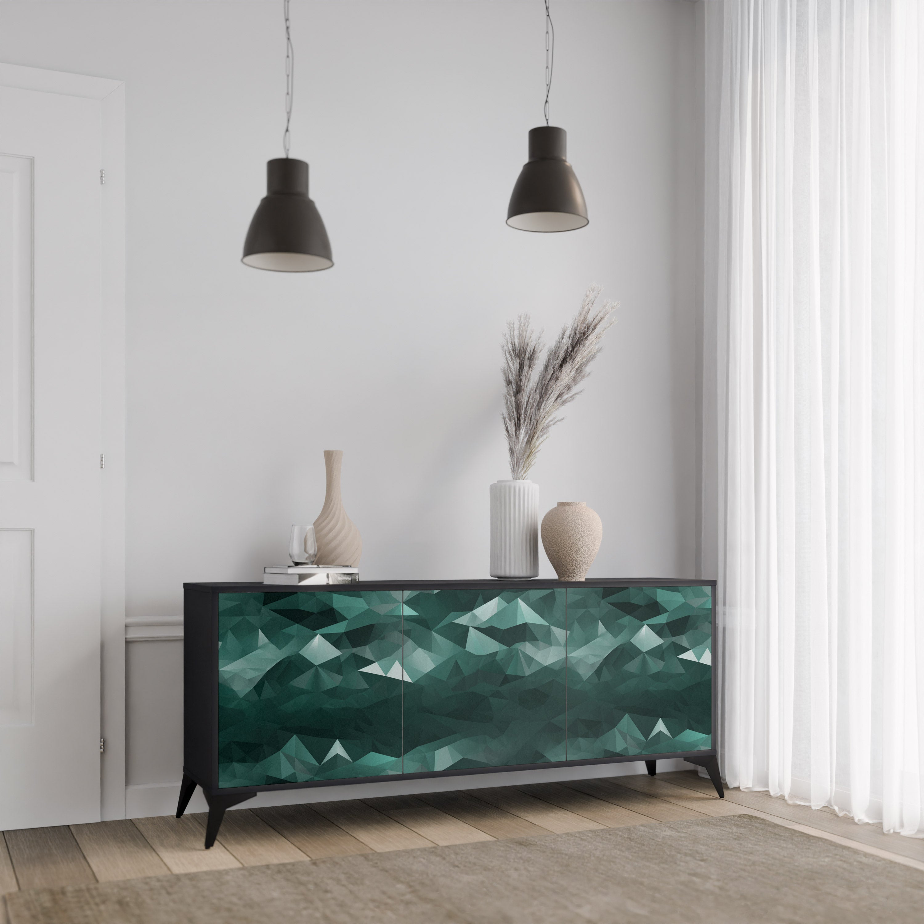 POLYGONAL FLOATING 3-türiges Sideboard in Schwarz