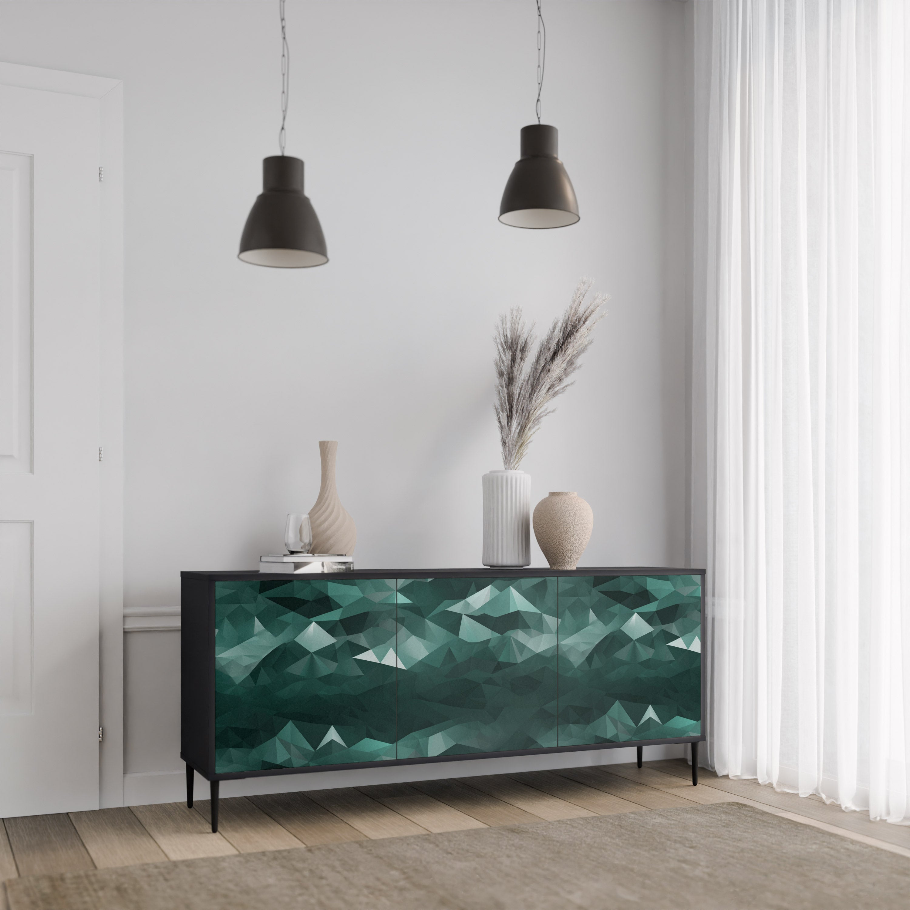 POLYGONAL FLOATING 3-türiges Sideboard in Schwarz