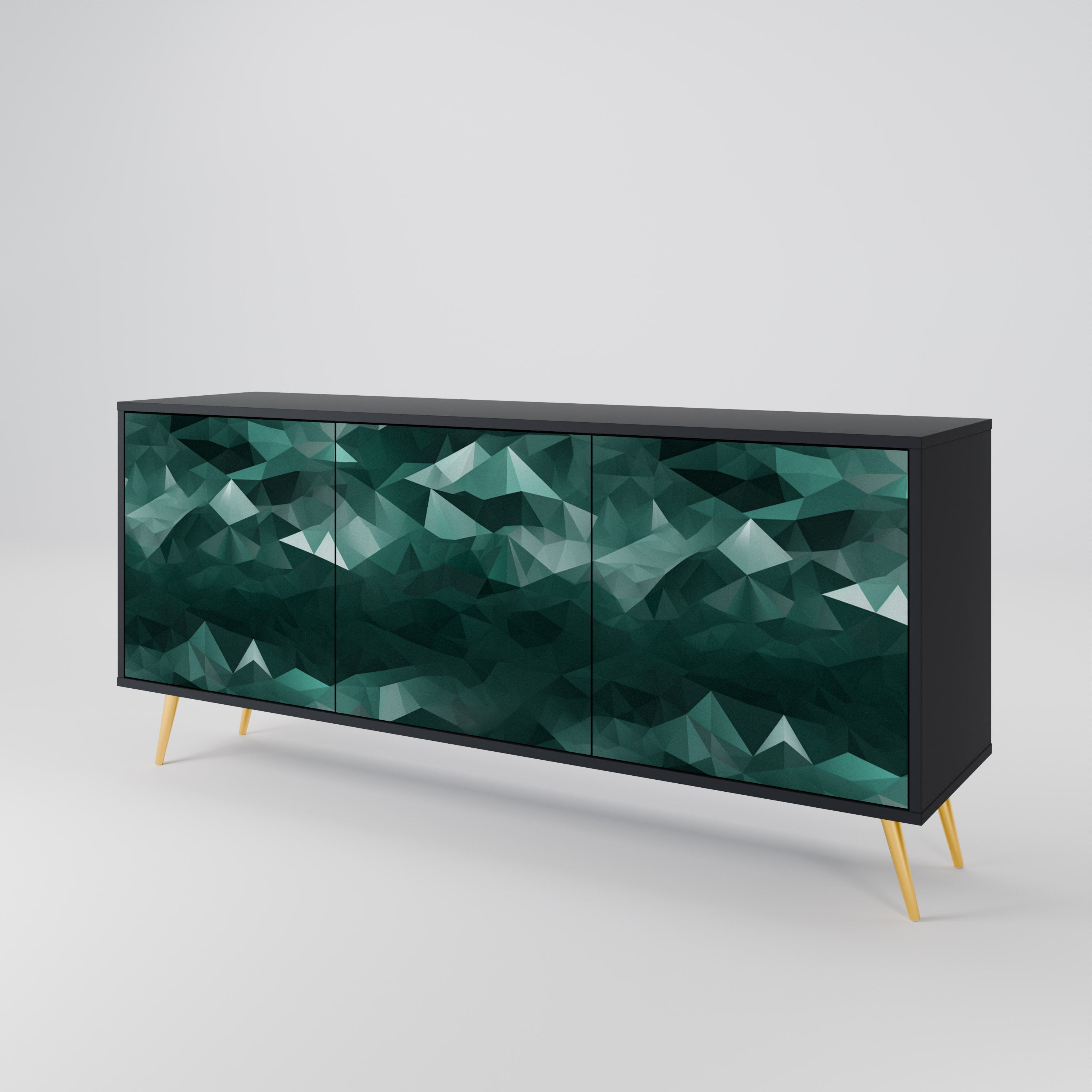POLYGONAL FLOATING 3-türiges Sideboard in Schwarz
