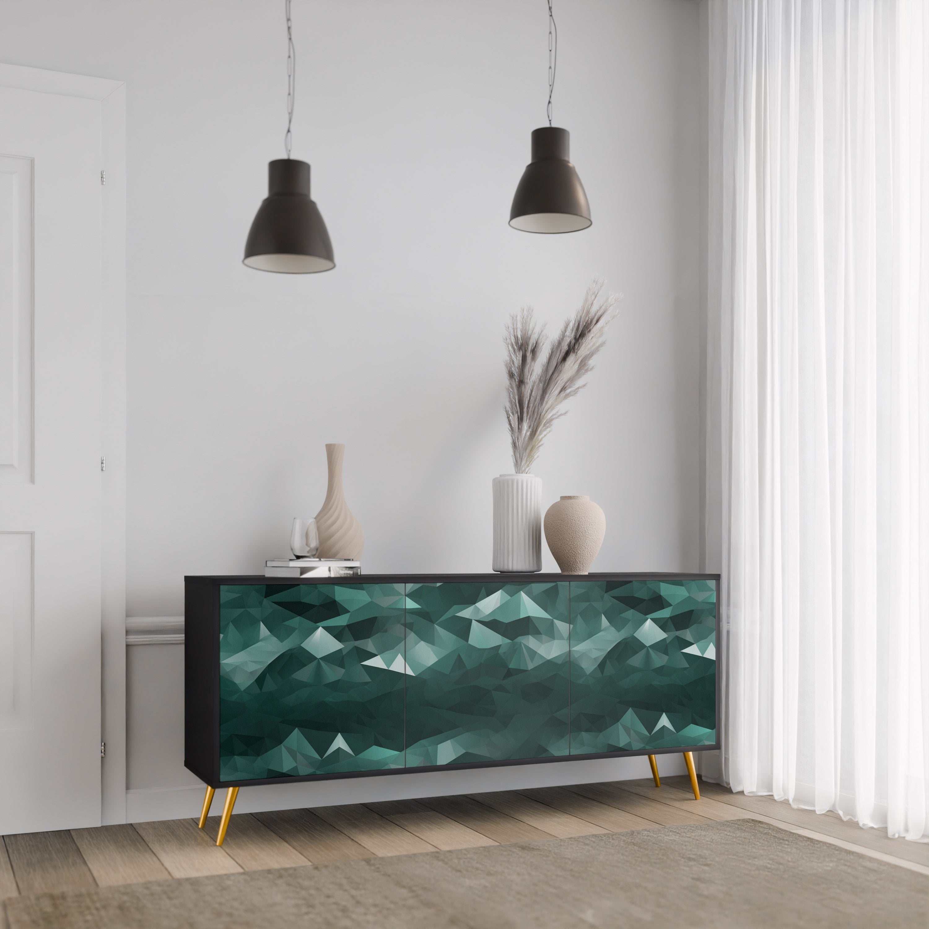 POLYGONAL FLOATING 3-türiges Sideboard in Schwarz