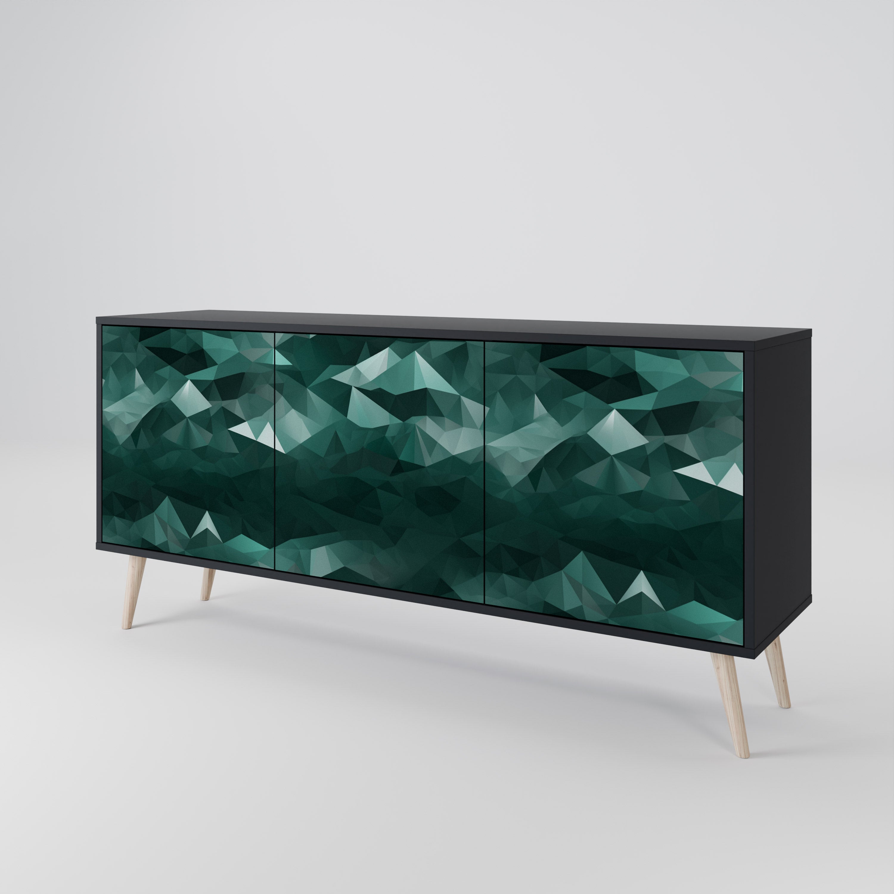 POLYGONAL FLOATING 3-türiges Sideboard in Schwarz