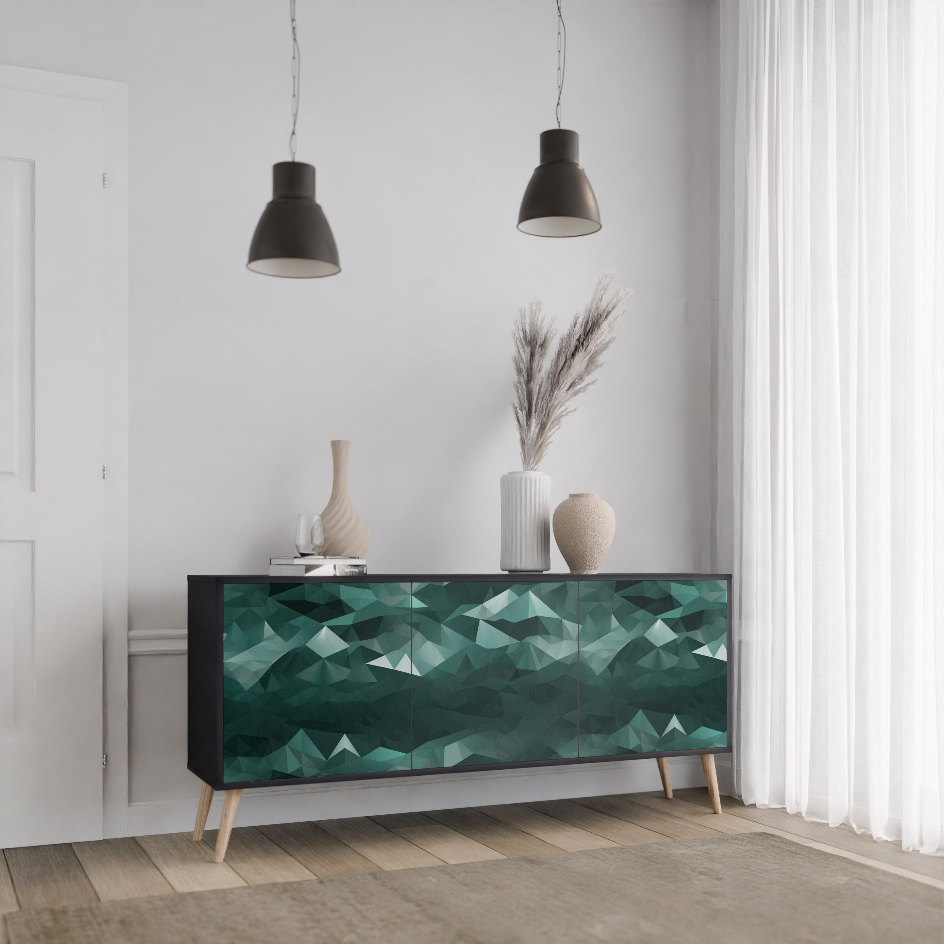 POLYGONAL FLOATING 3-türiges Sideboard in Schwarz