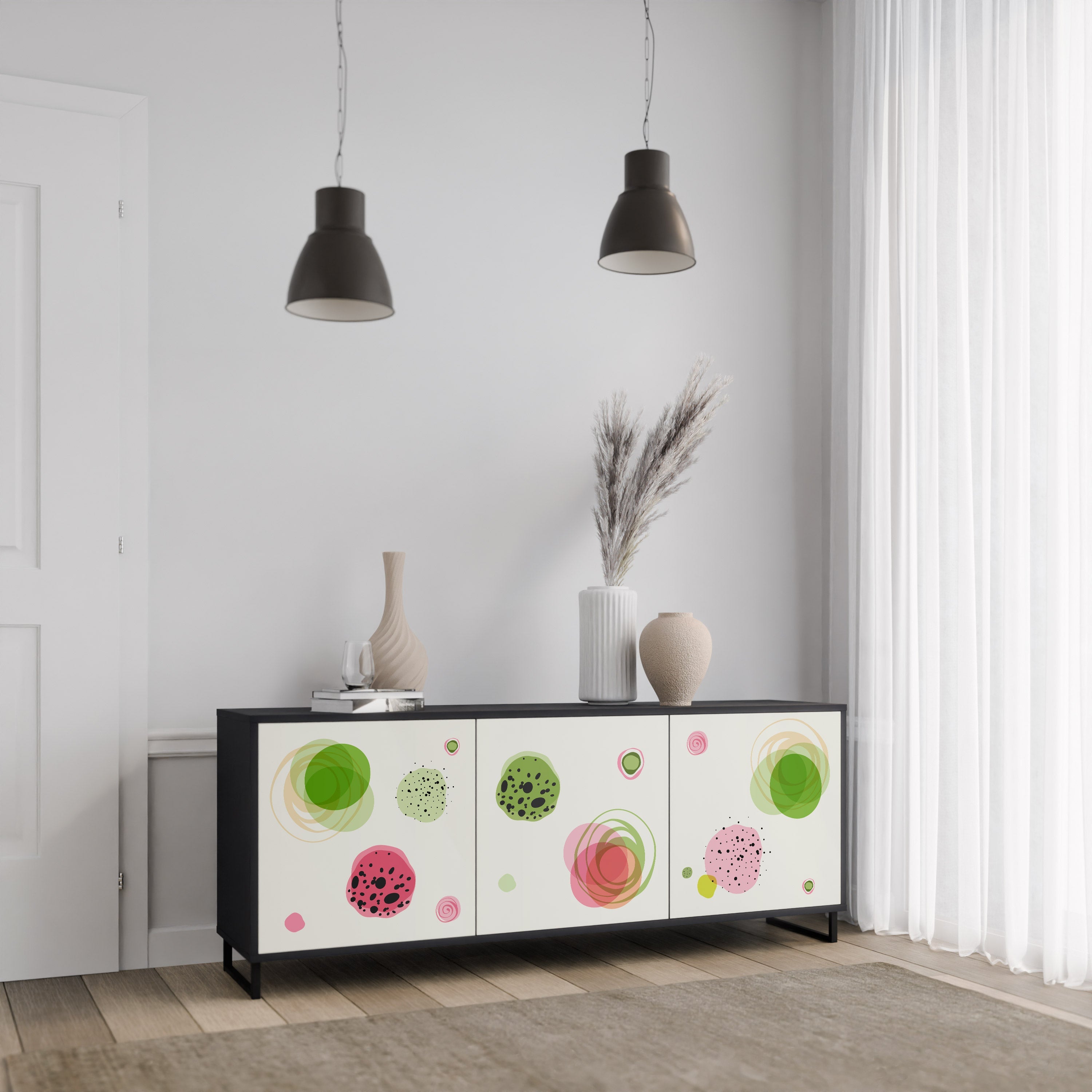 COLORFUL COSMOS 3-türiges Sideboard in Schwarz