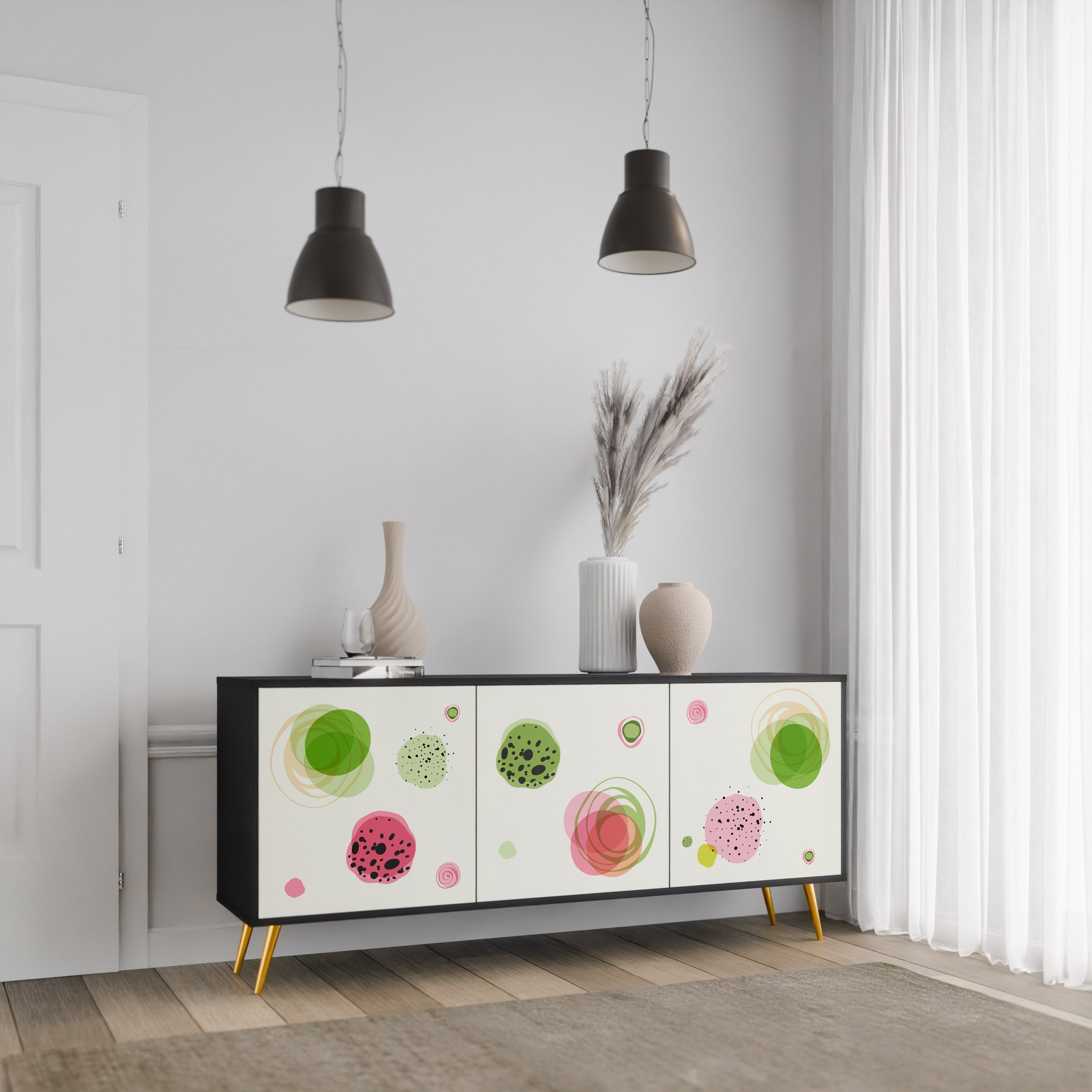 COLORFUL COSMOS 3-türiges Sideboard in Schwarz