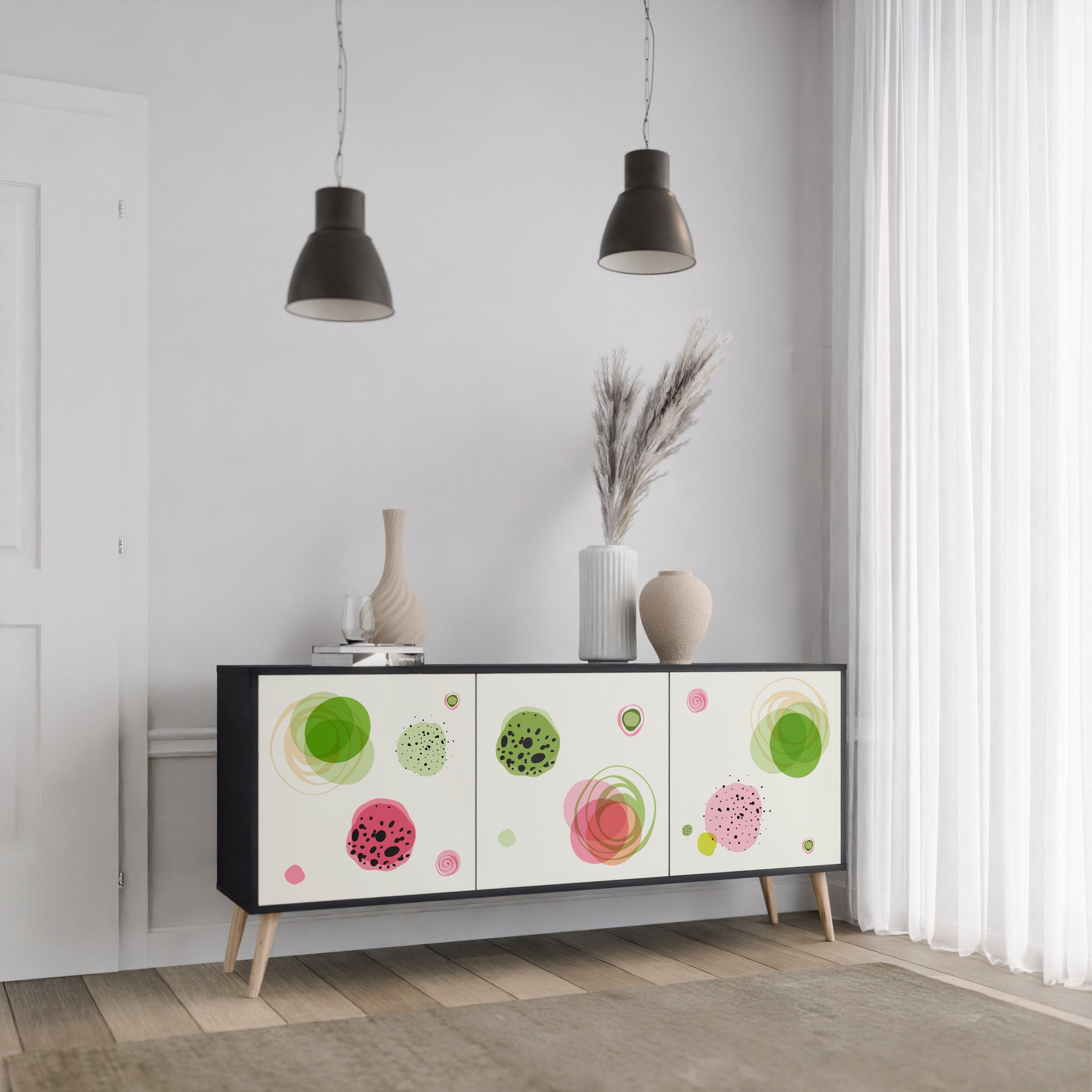 COLORFUL COSMOS 3-türiges Sideboard in Schwarz