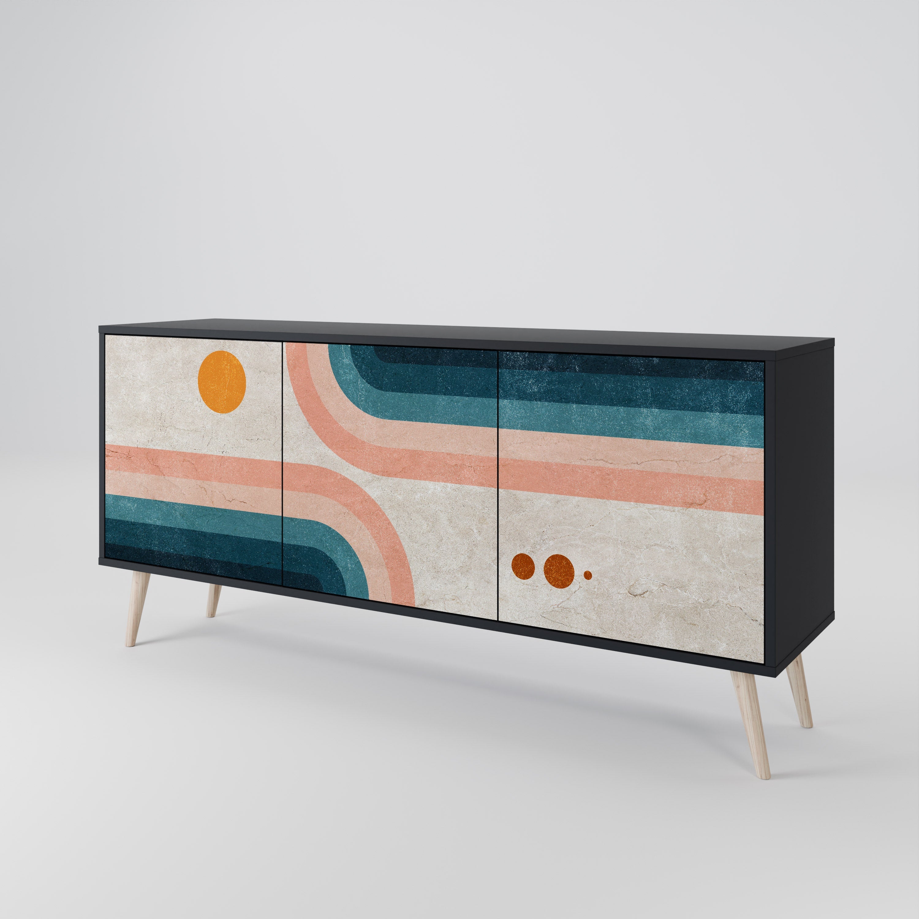 TWO HALVES 3-türiges Sideboard in Schwarz