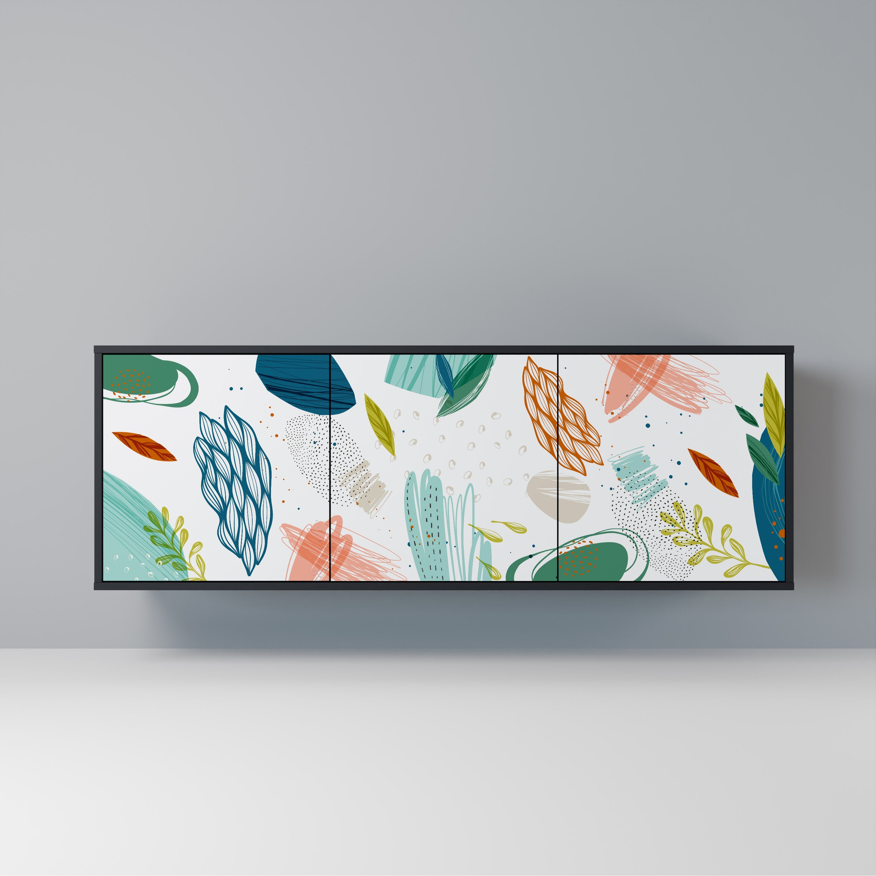 BOTANICAL HURRICANE 3-türiges Sideboard in Schwarz