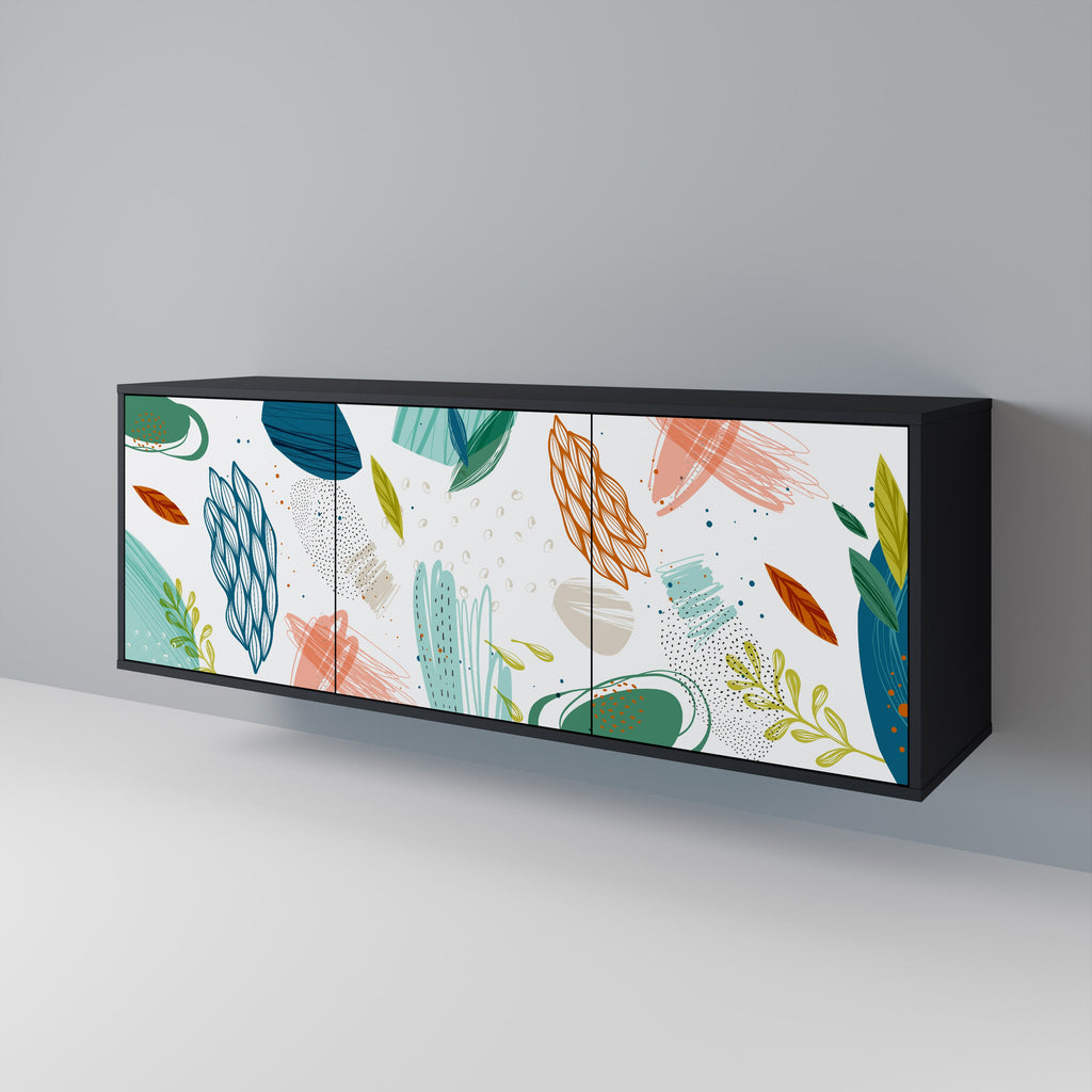 BOTANICAL HURRICANE 3-türiges Sideboard in Schwarz