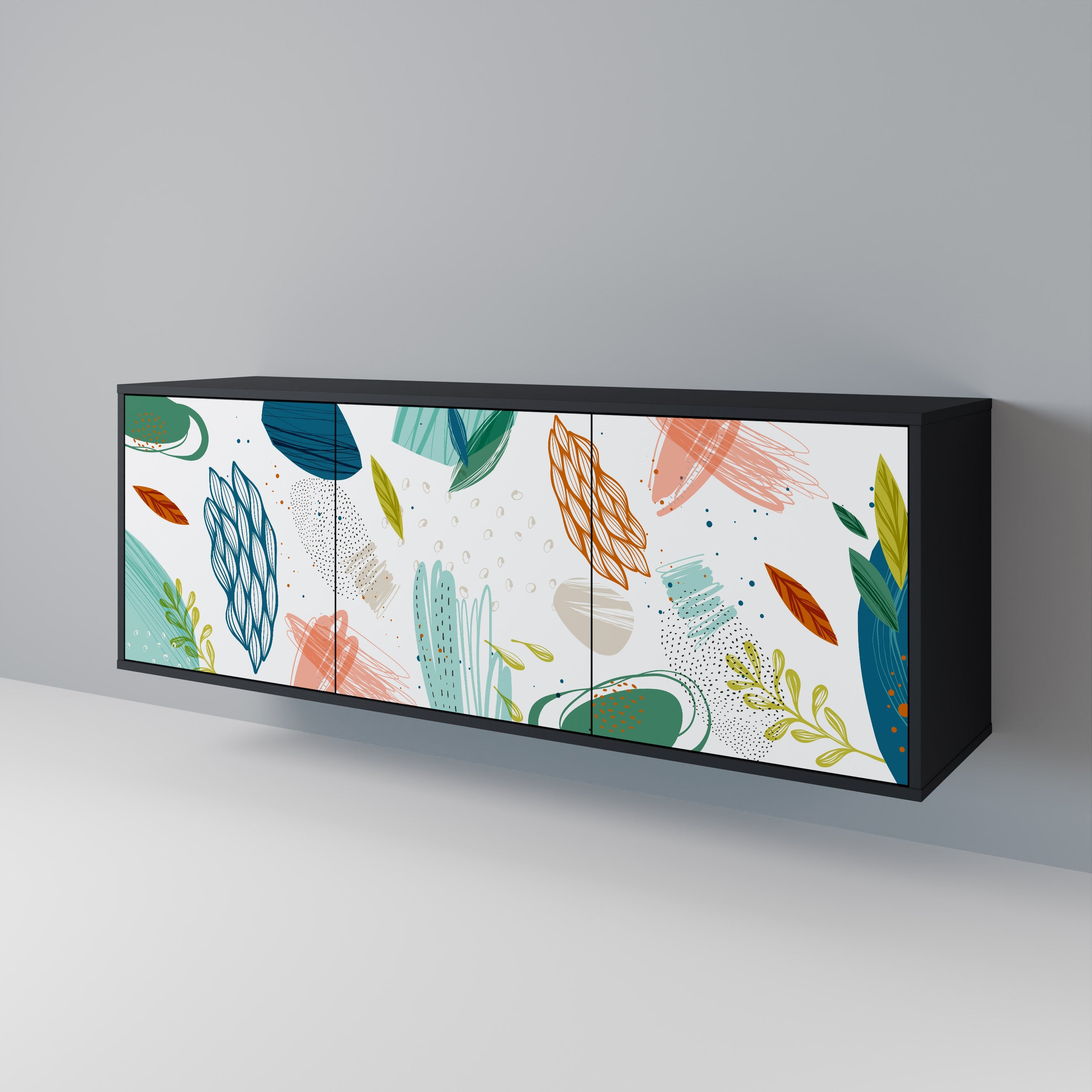 BOTANICAL HURRICANE 3-türiges Sideboard in Schwarz