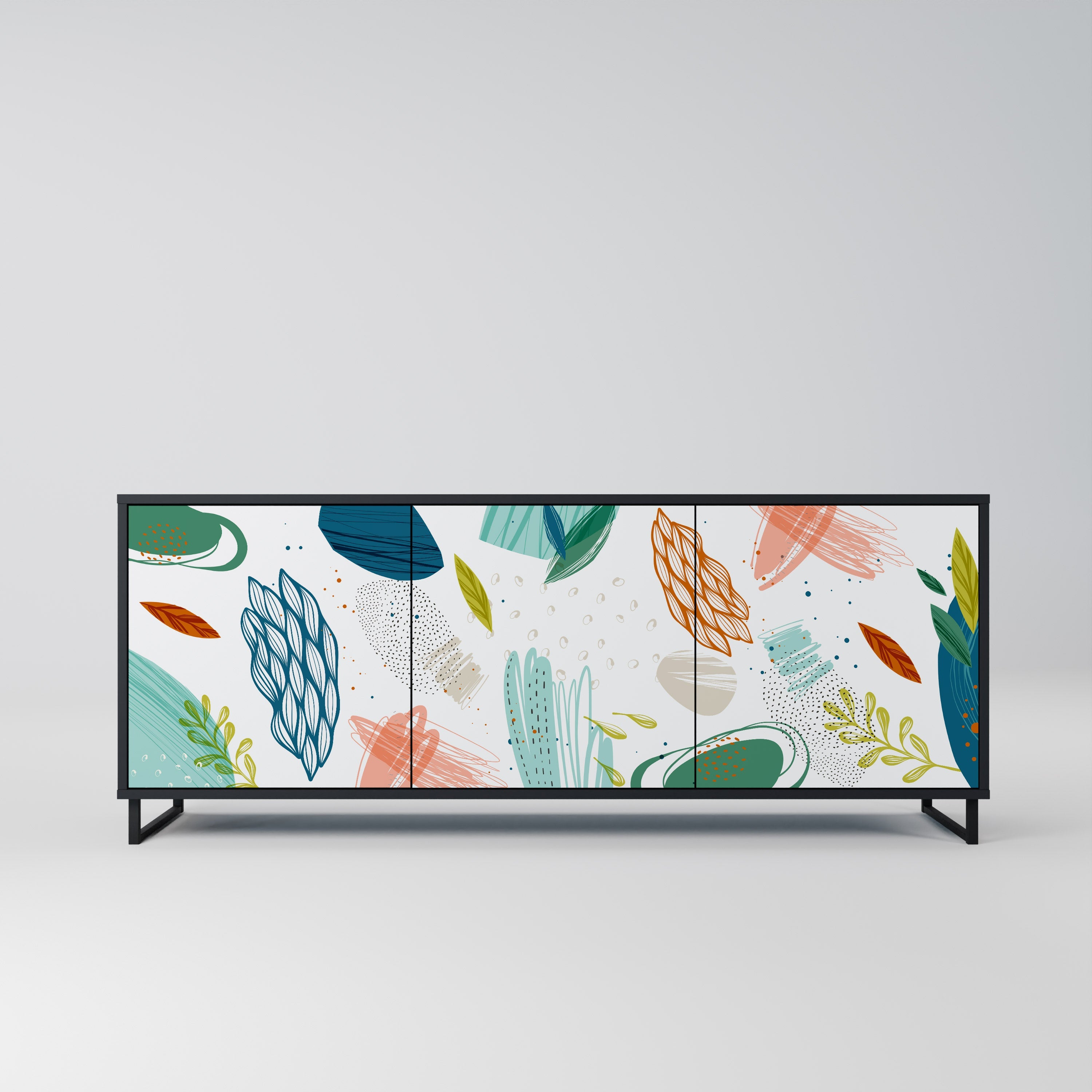 BOTANICAL HURRICANE 3-türiges Sideboard in Schwarz