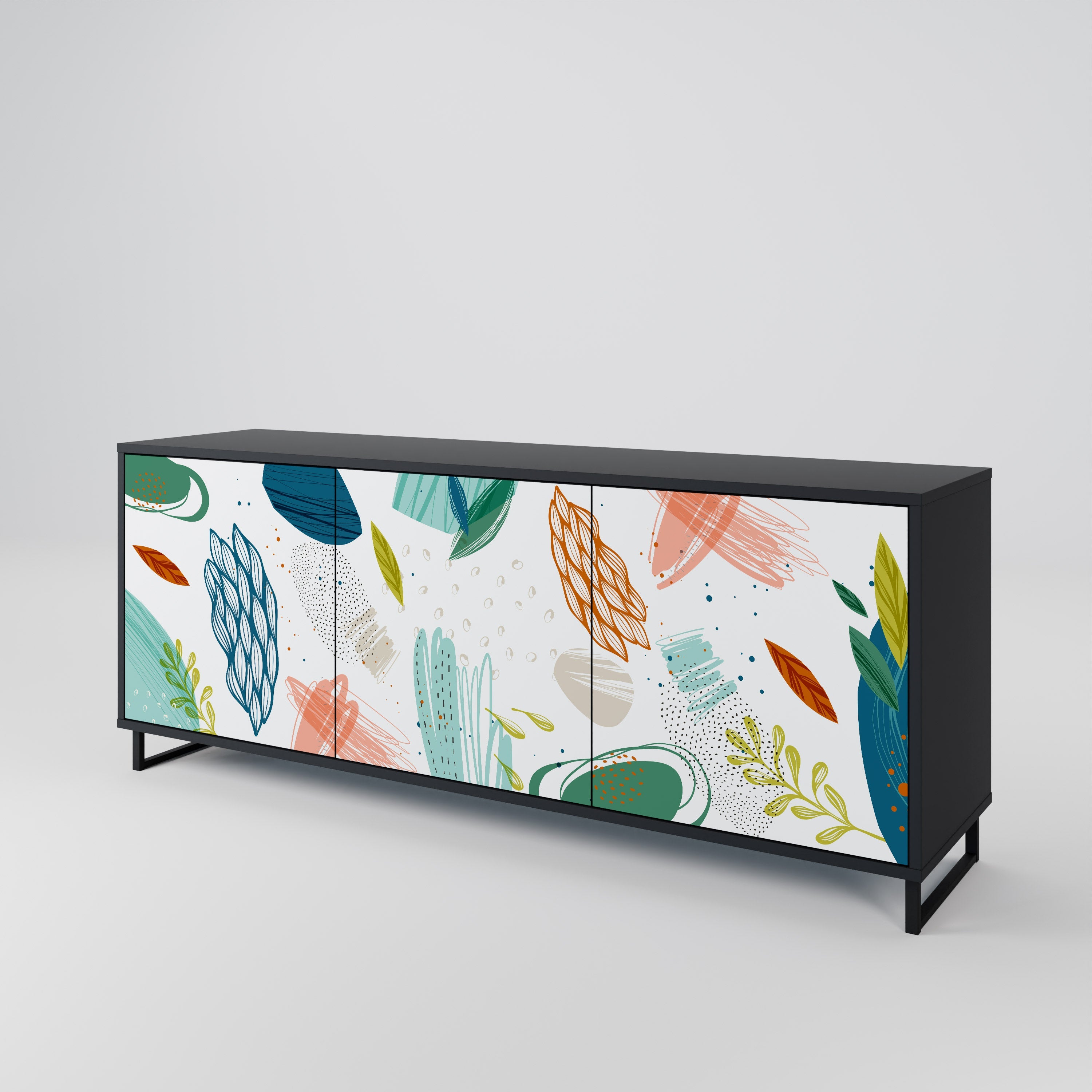 BOTANICAL HURRICANE 3-türiges Sideboard in Schwarz
