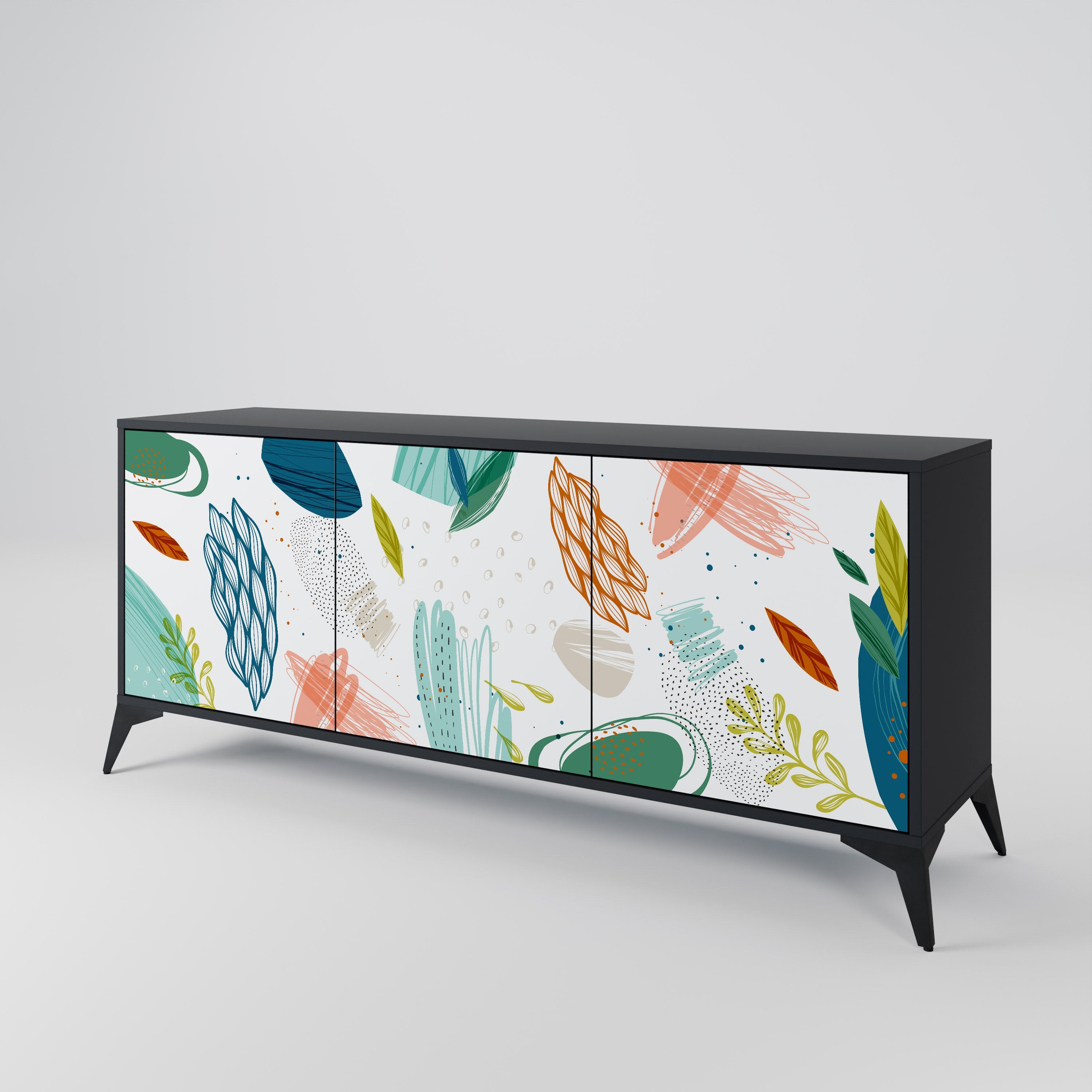 BOTANICAL HURRICANE 3-türiges Sideboard in Schwarz