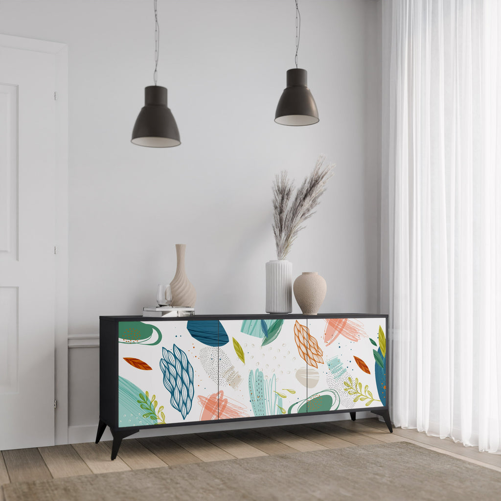 BOTANICAL HURRICANE 3-türiges Sideboard in Schwarz