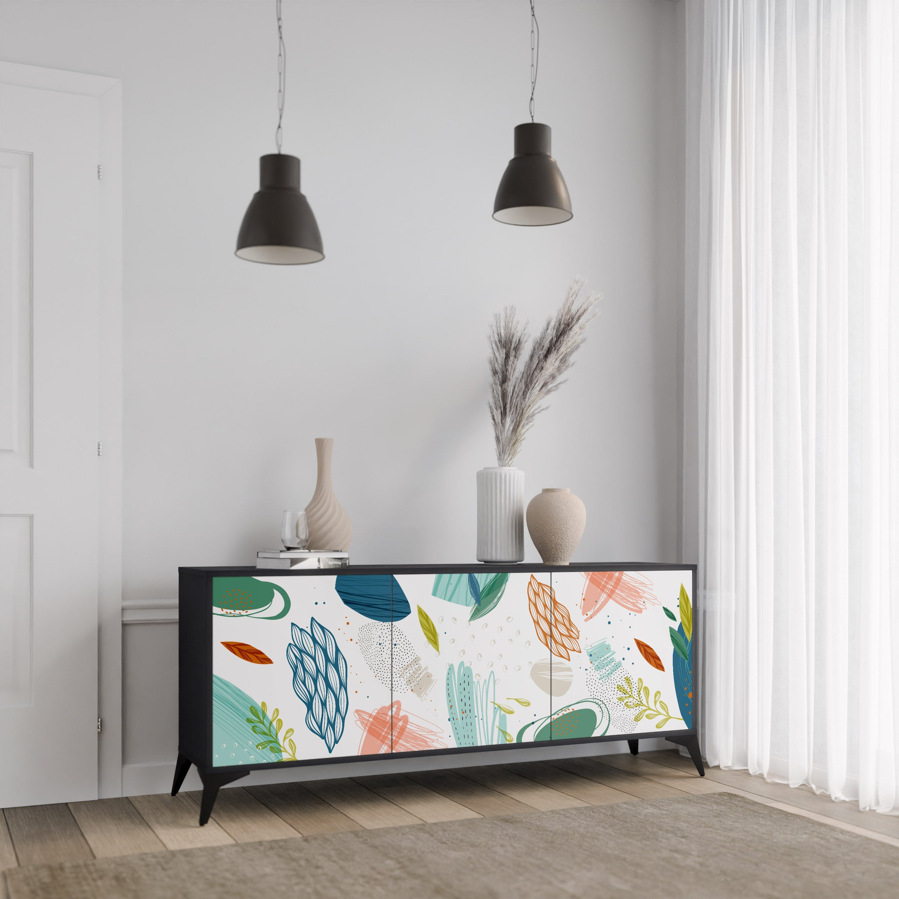 BOTANICAL HURRICANE 3-türiges Sideboard in Schwarz