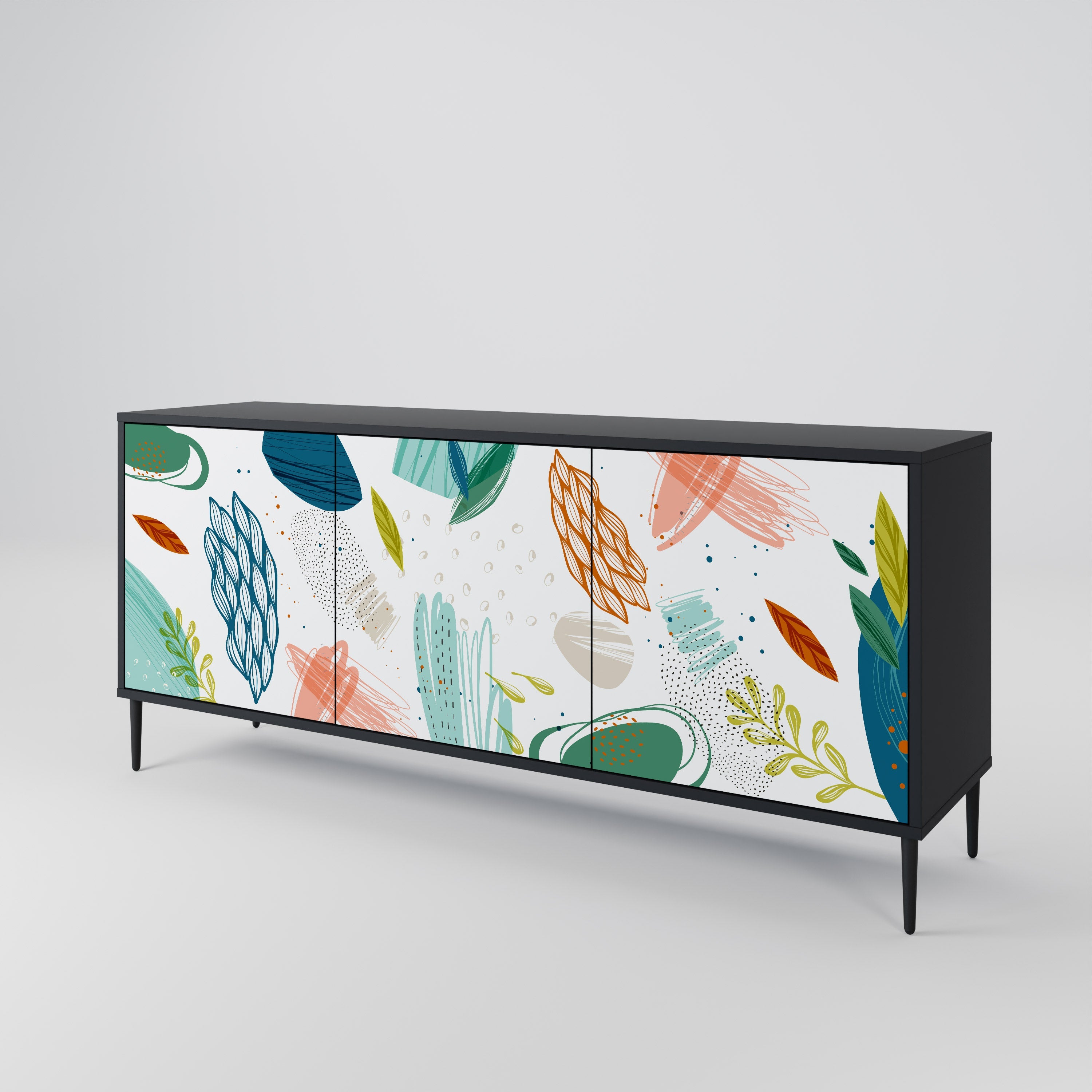 BOTANICAL HURRICANE 3-türiges Sideboard in Schwarz