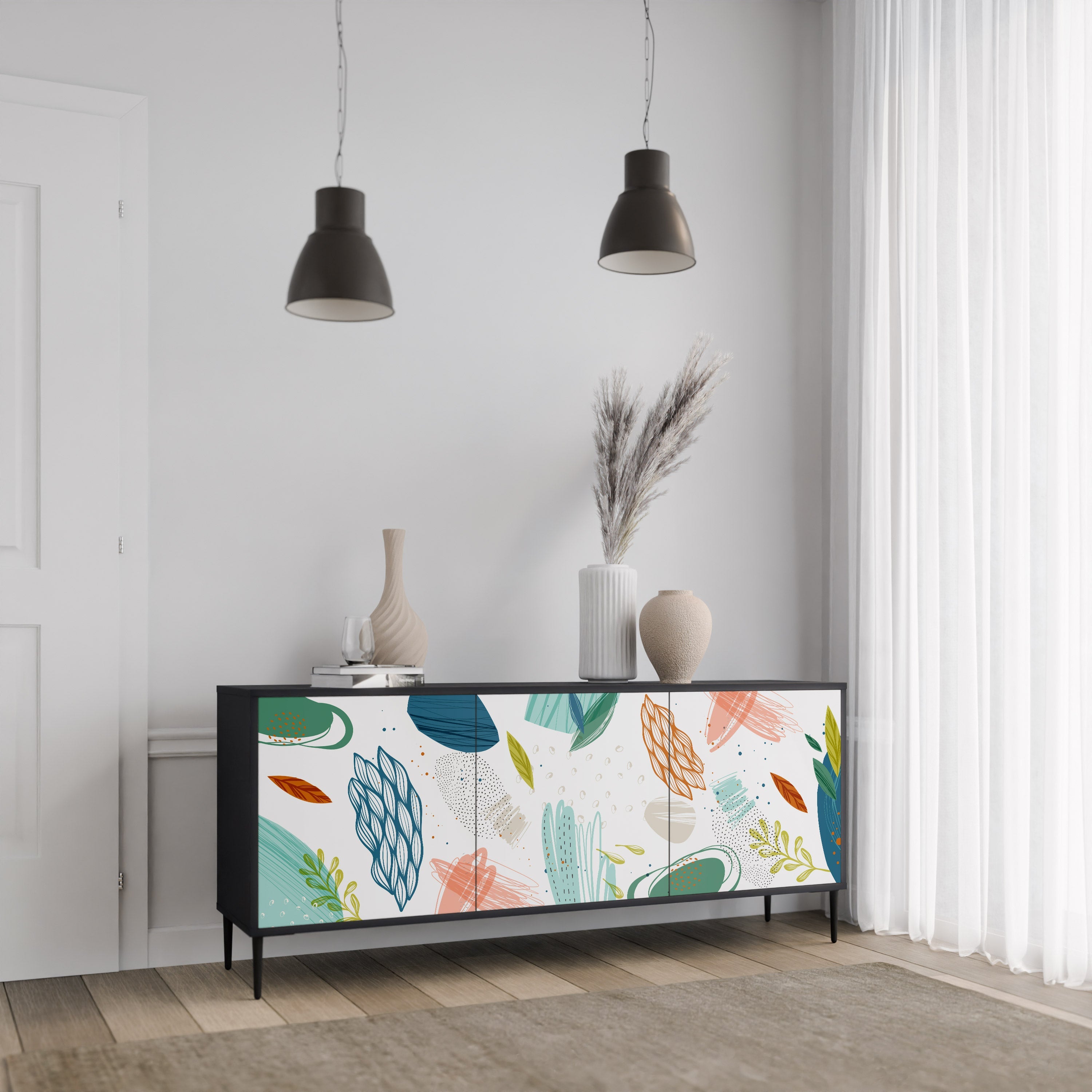 BOTANICAL HURRICANE 3-türiges Sideboard in Schwarz