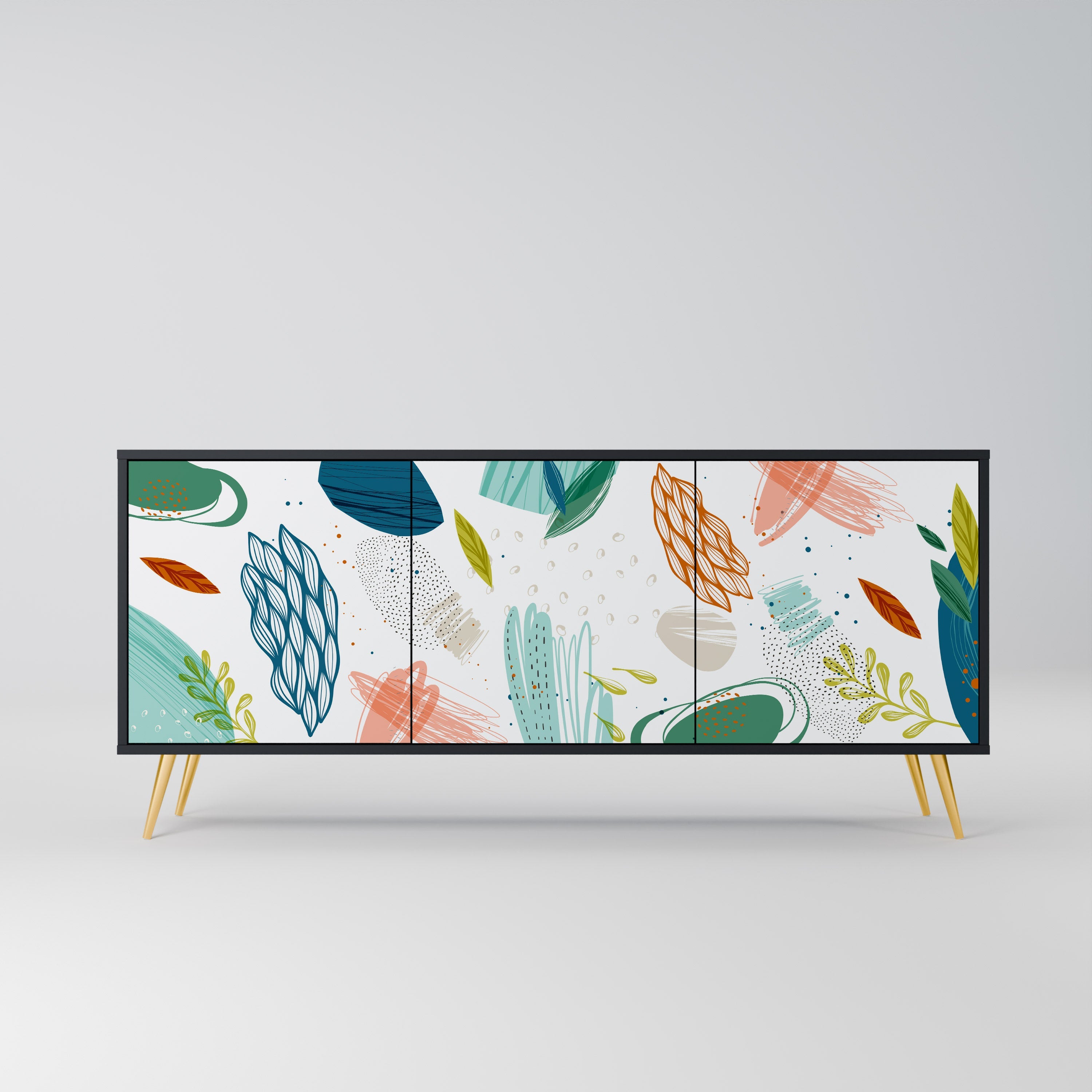 BOTANICAL HURRICANE 3-türiges Sideboard in Schwarz