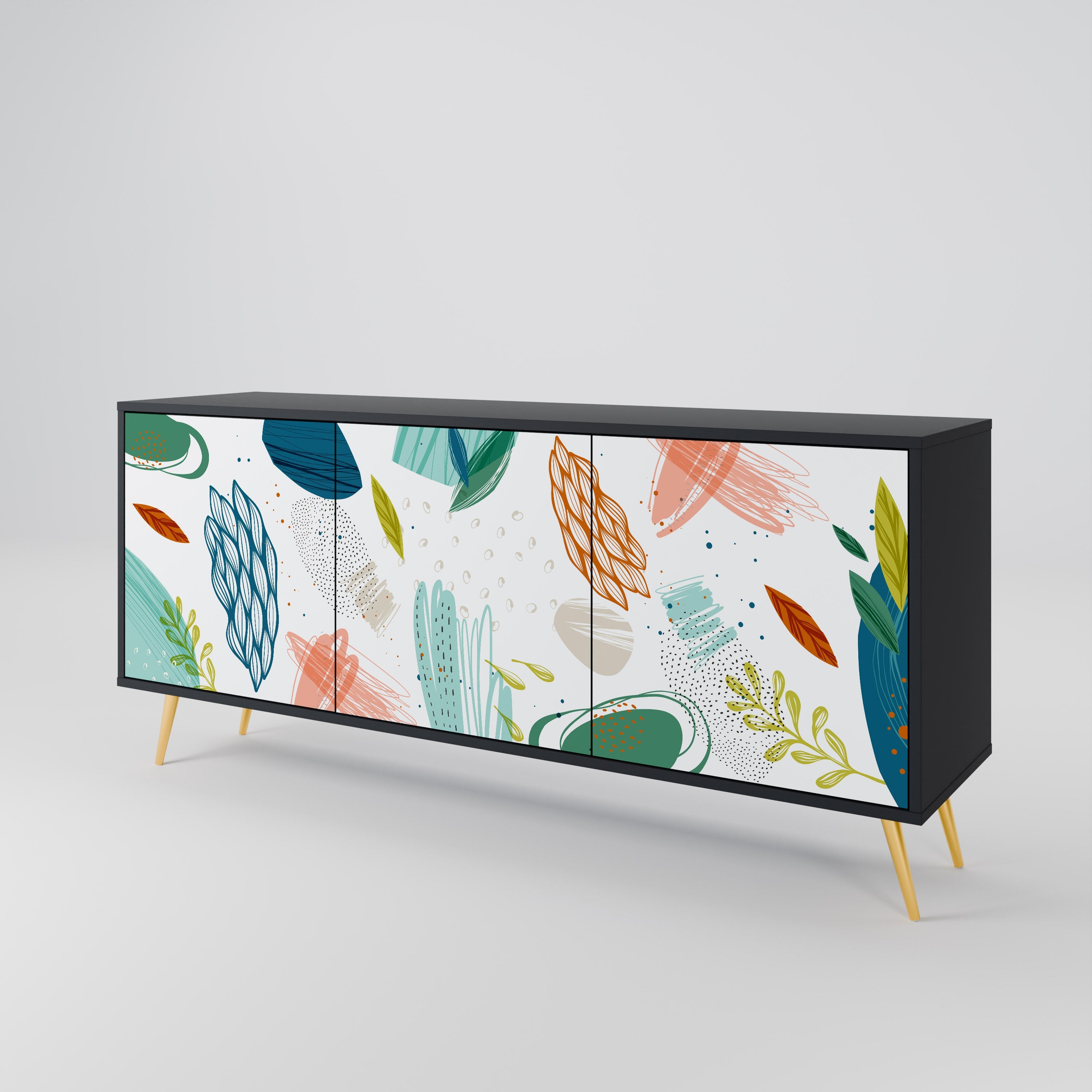BOTANICAL HURRICANE 3-türiges Sideboard in Schwarz