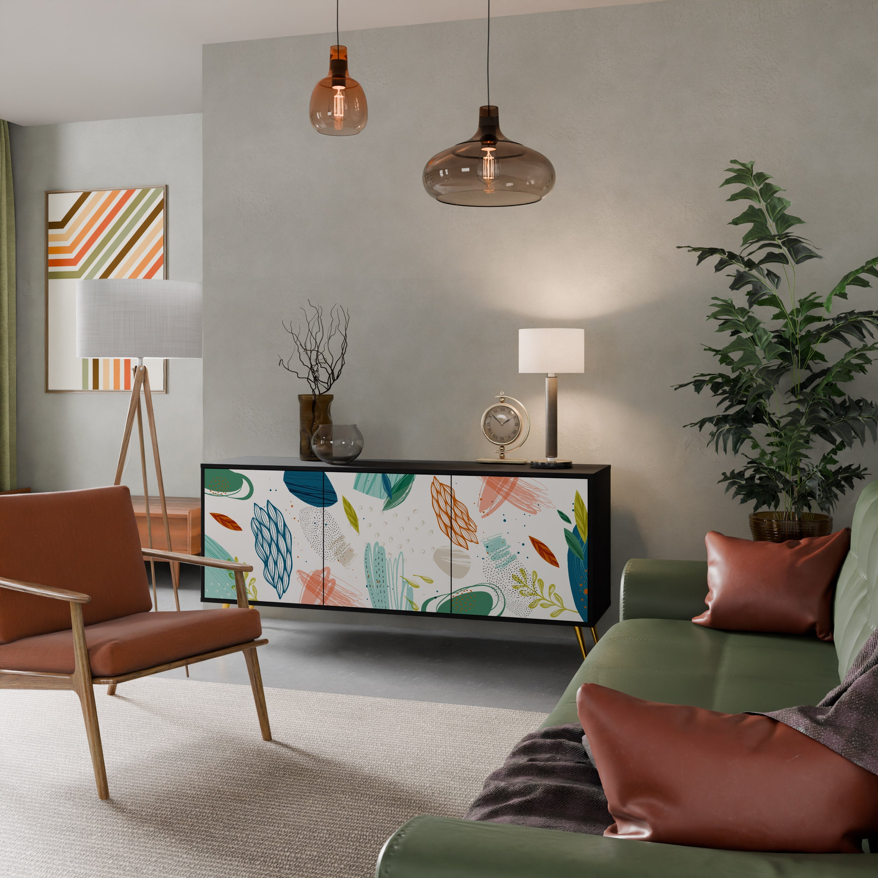BOTANICAL HURRICANE 3-türiges Sideboard in Schwarz