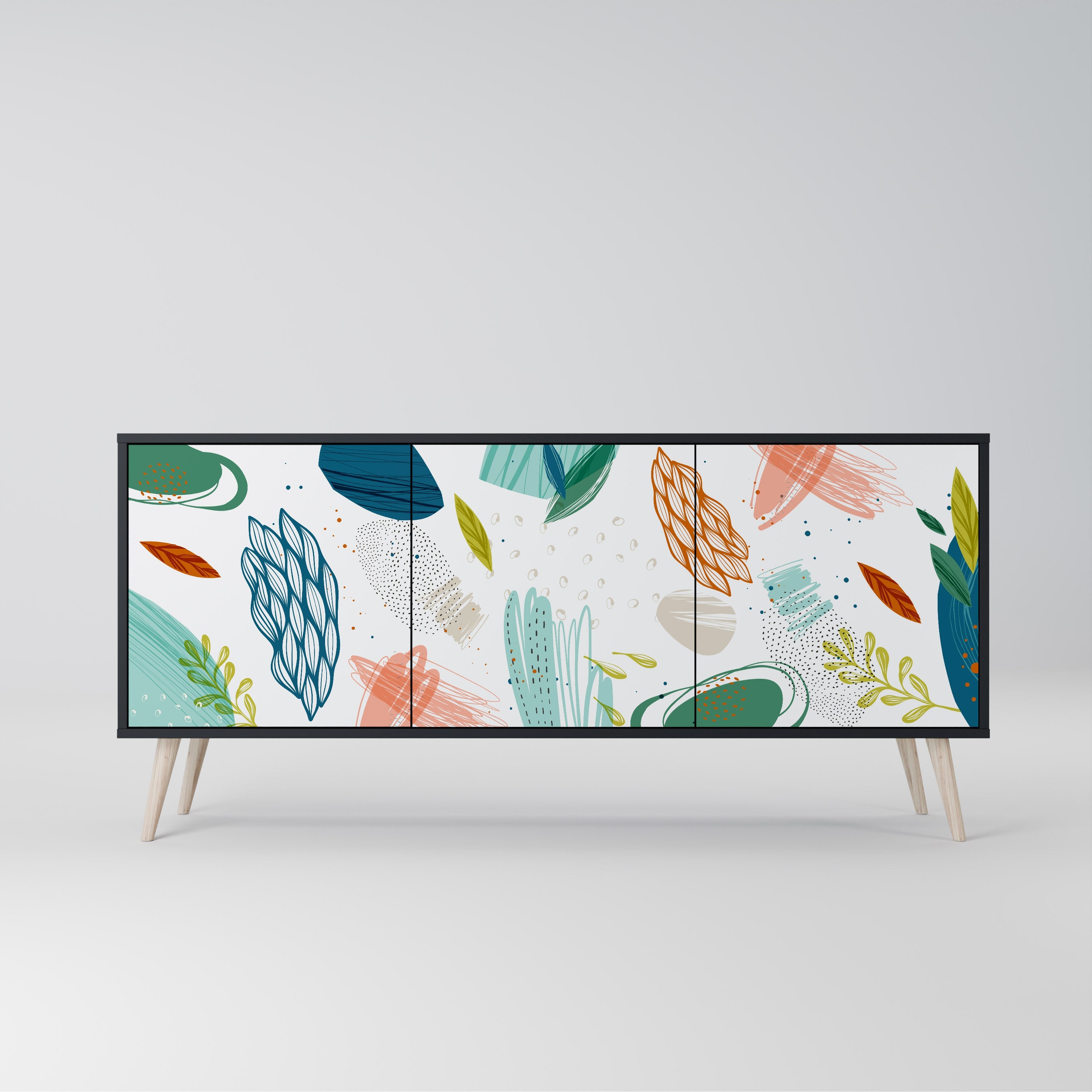 BOTANICAL HURRICANE 3-türiges Sideboard in Schwarz
