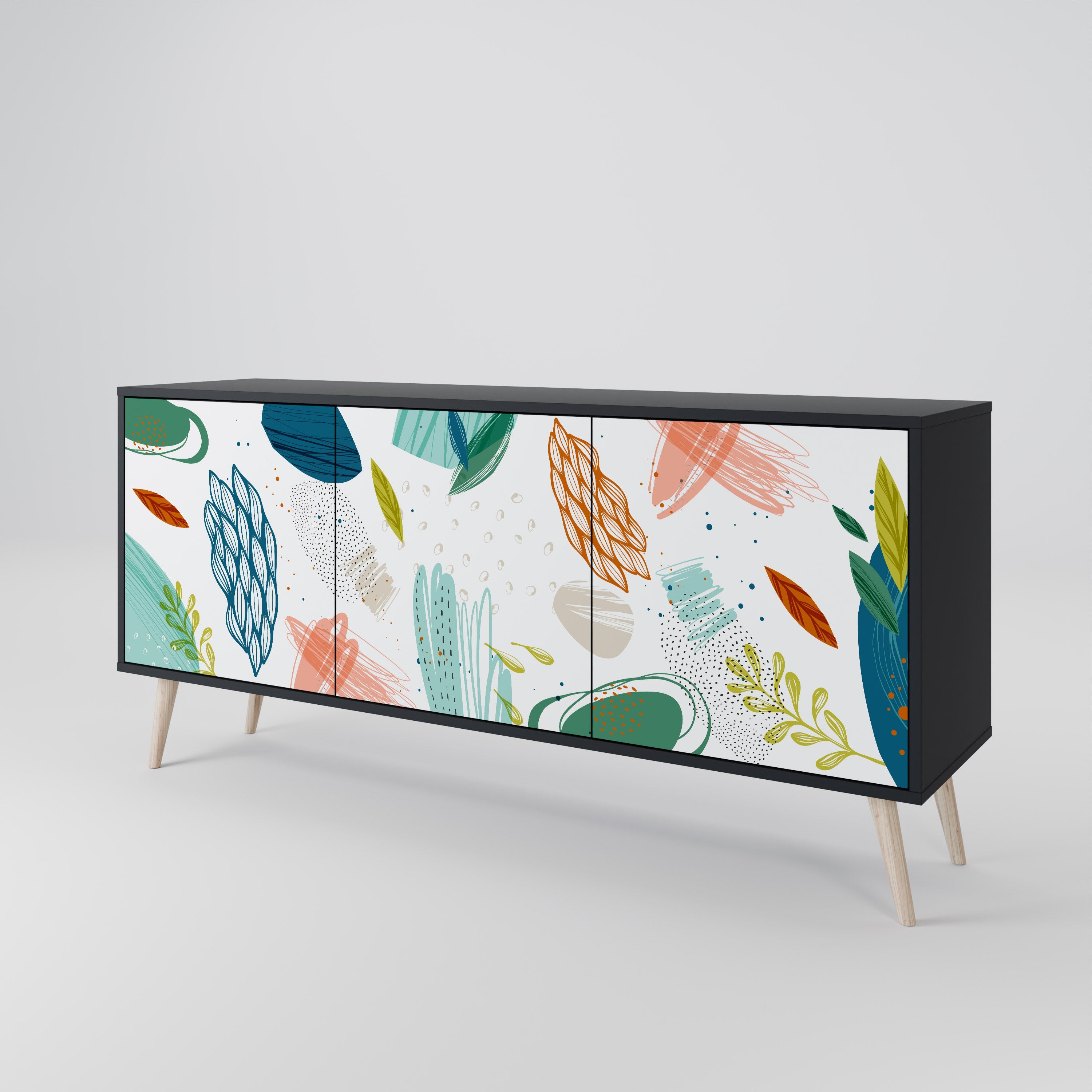 BOTANICAL HURRICANE 3-türiges Sideboard in Schwarz