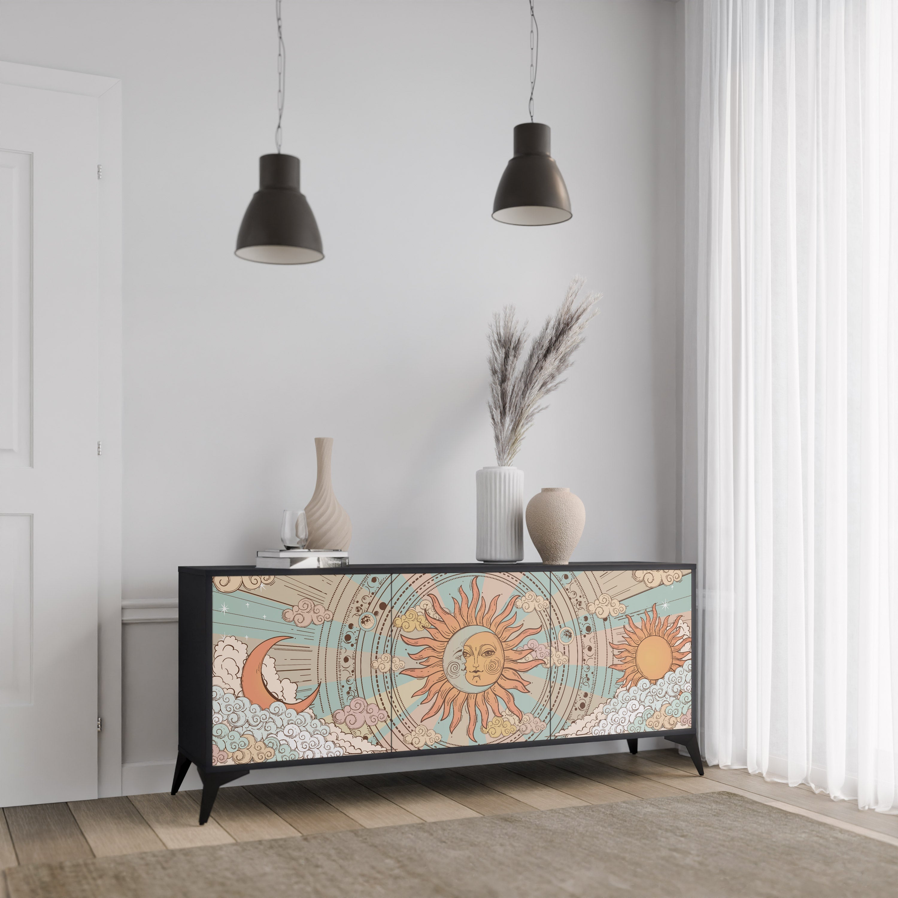 MYSTICAL STRUCTURE 3-türiges Sideboard in Schwarz