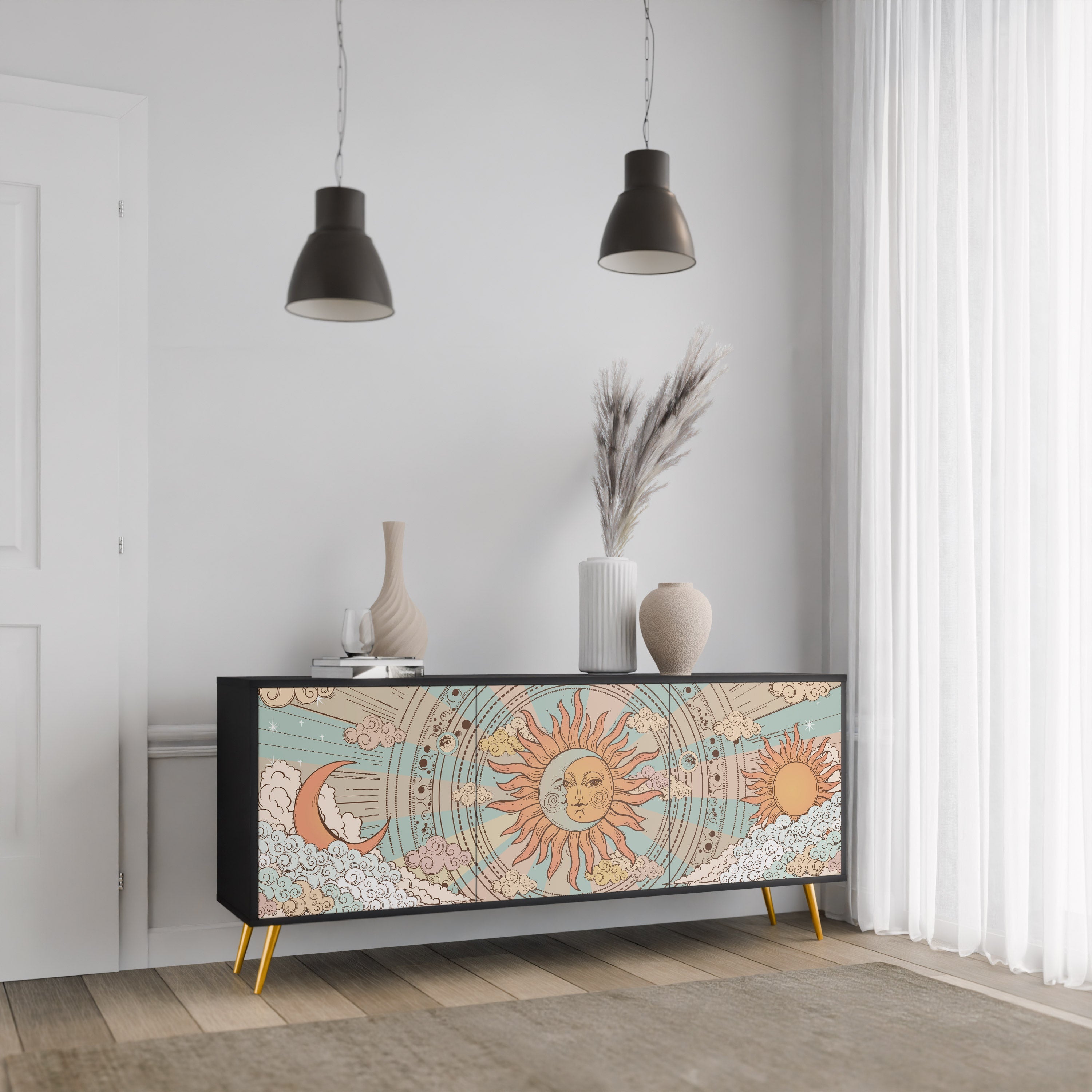 MYSTICAL STRUCTURE 3-türiges Sideboard in Schwarz