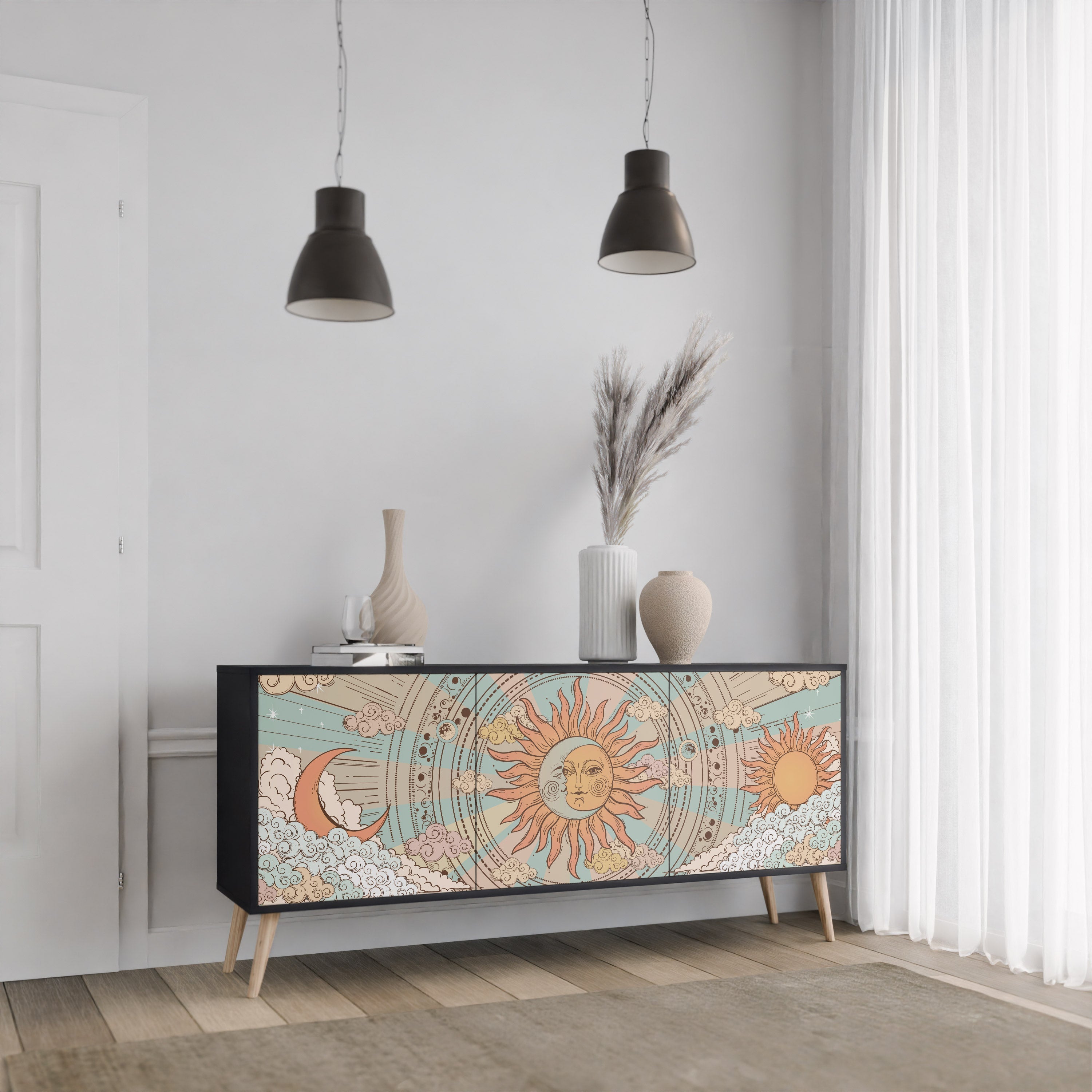 MYSTICAL STRUCTURE 3-türiges Sideboard in Schwarz