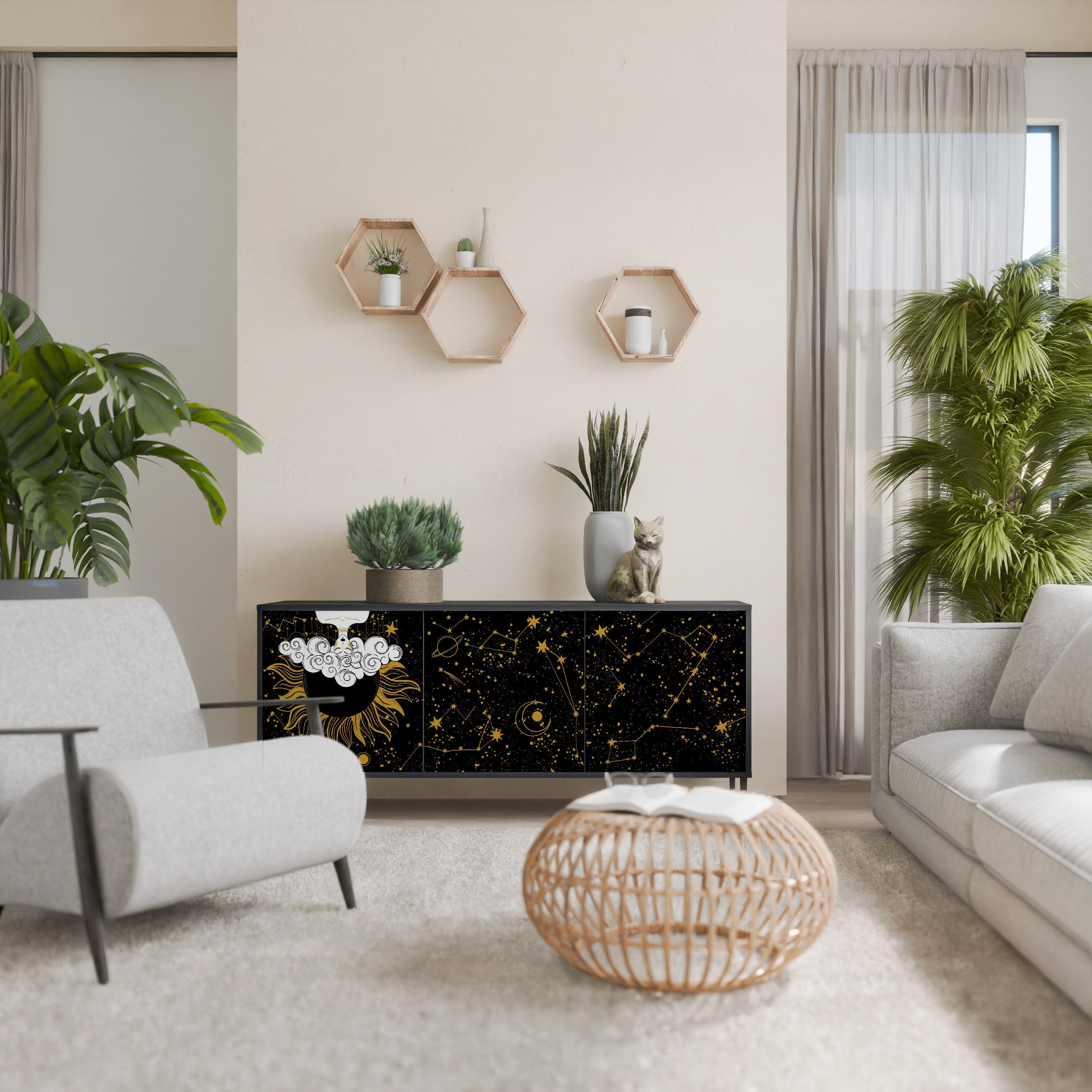 STELLAR CONSTELLATIONS 3-türiges Sideboard in Schwarz