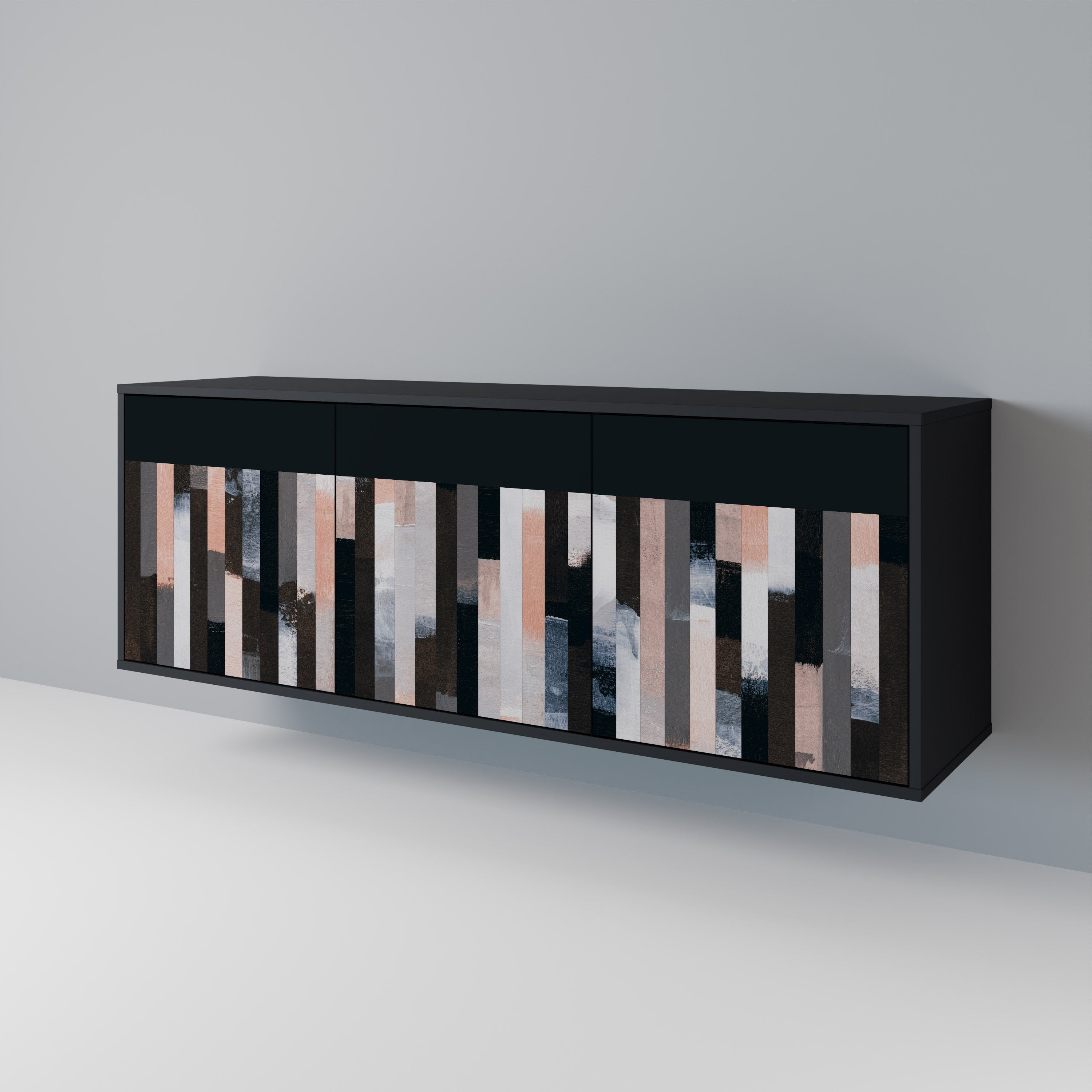 COLLAGE OF RECTANGLES 3-türiges Sideboard in Schwarz