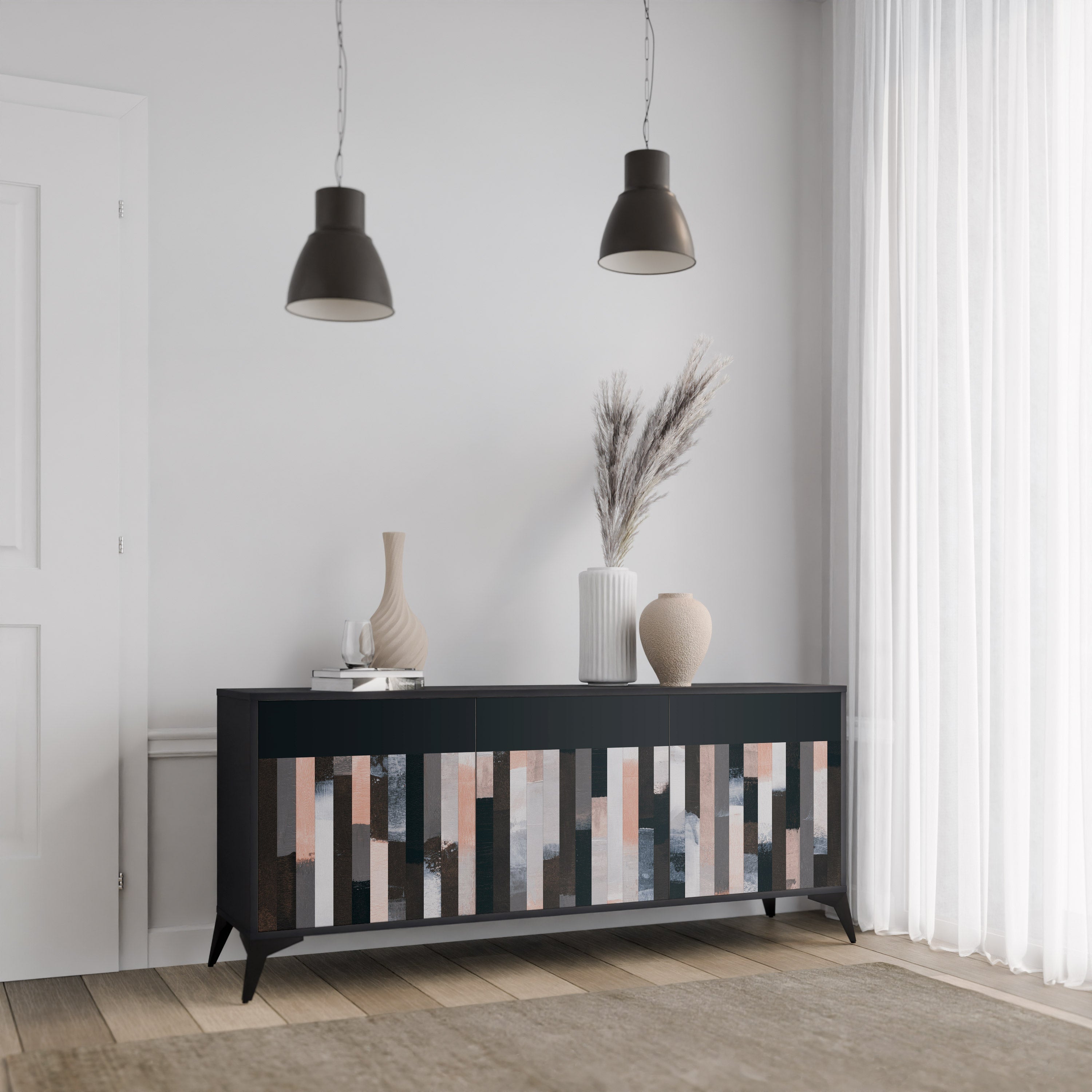 COLLAGE OF RECTANGLES 3-türiges Sideboard in Schwarz