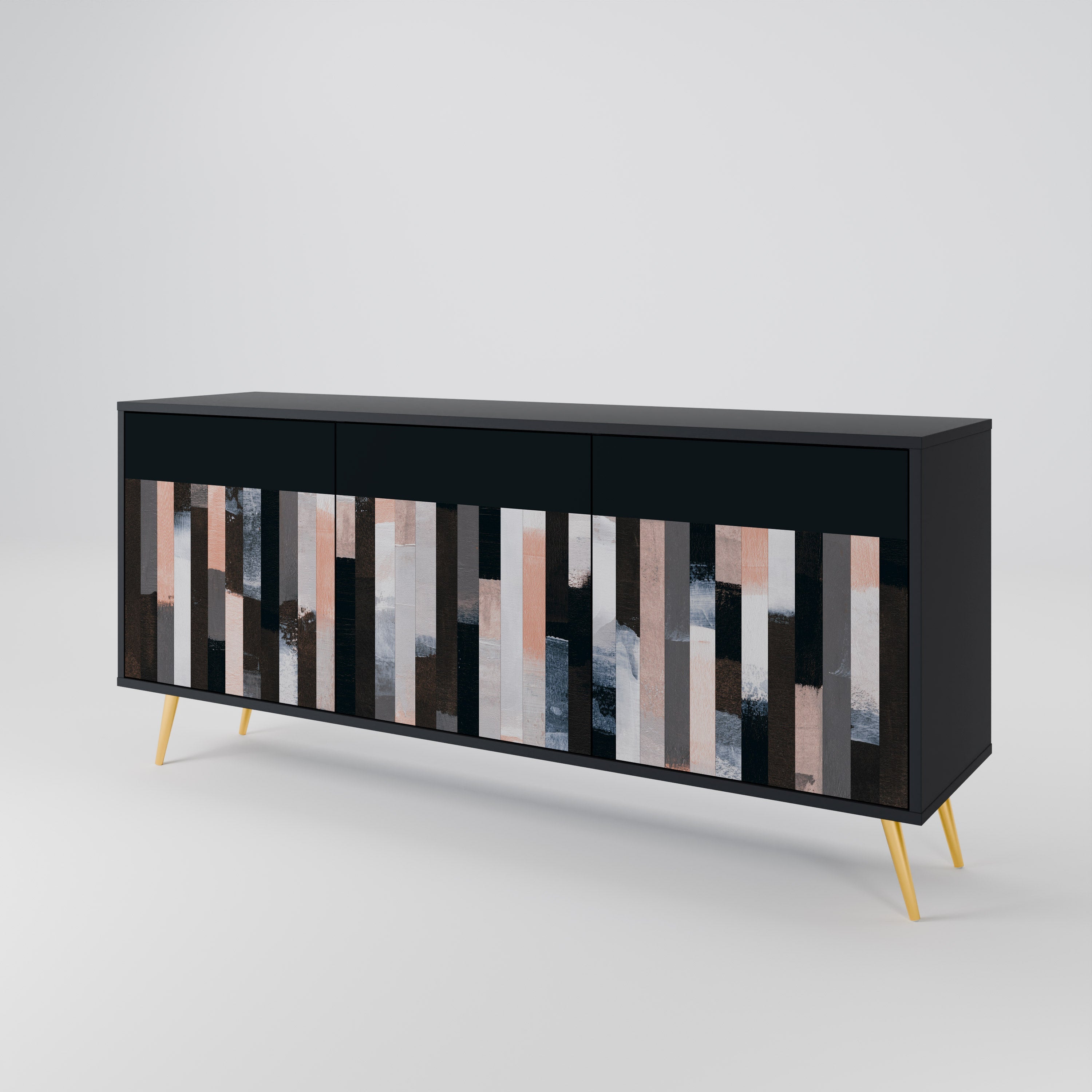 COLLAGE OF RECTANGLES 3-türiges Sideboard in Schwarz