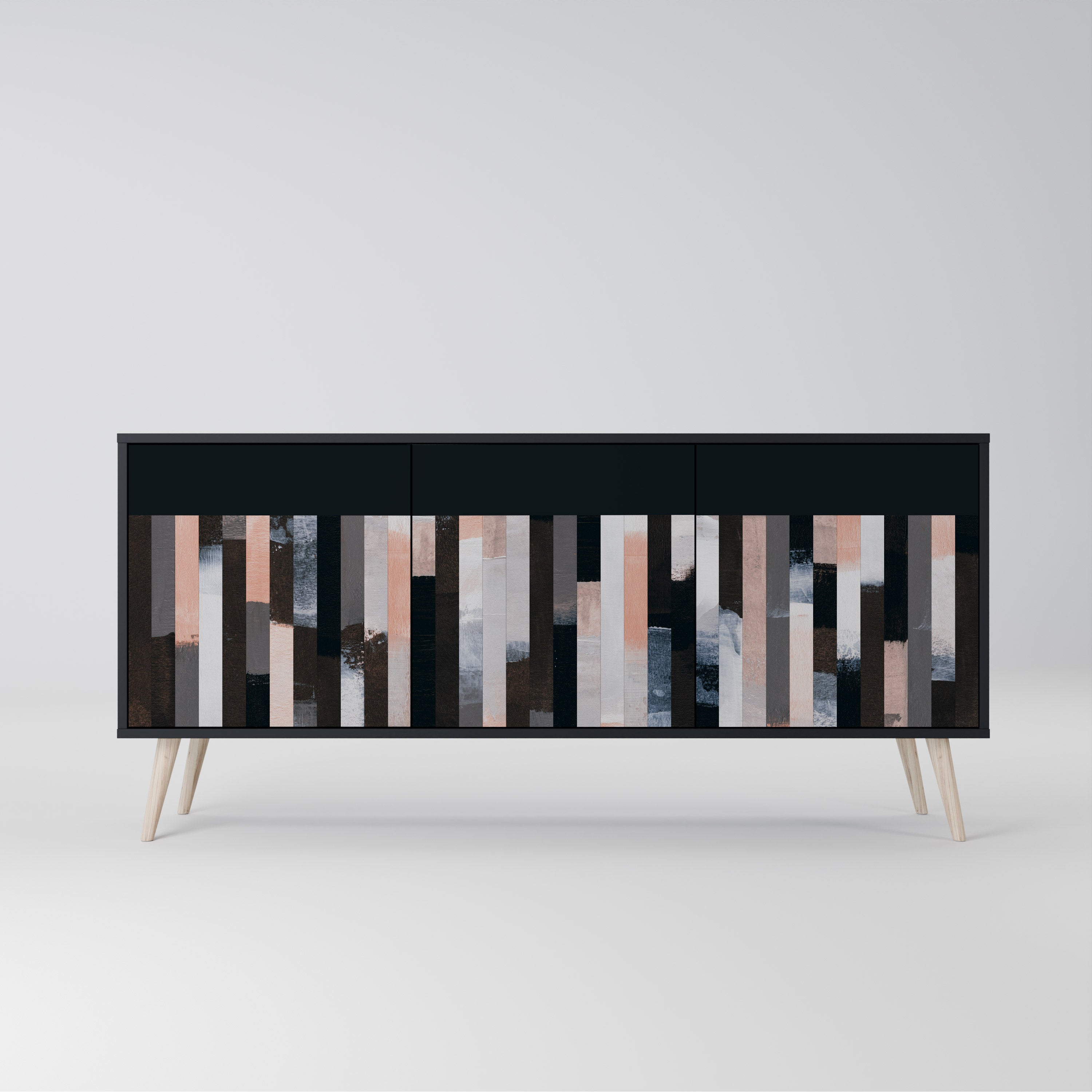 COLLAGE OF RECTANGLES 3-türiges Sideboard in Schwarz