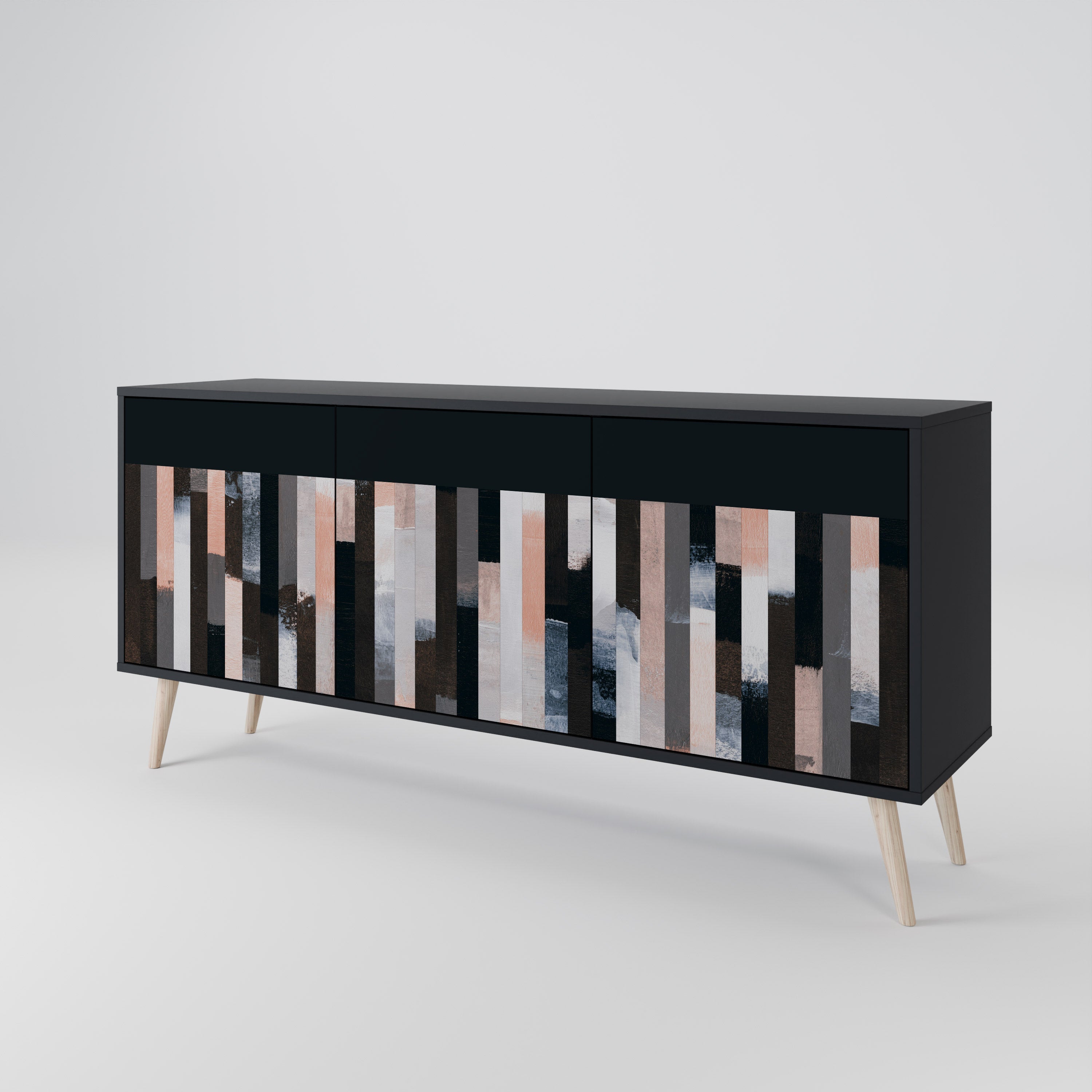 COLLAGE OF RECTANGLES 3-türiges Sideboard in Schwarz