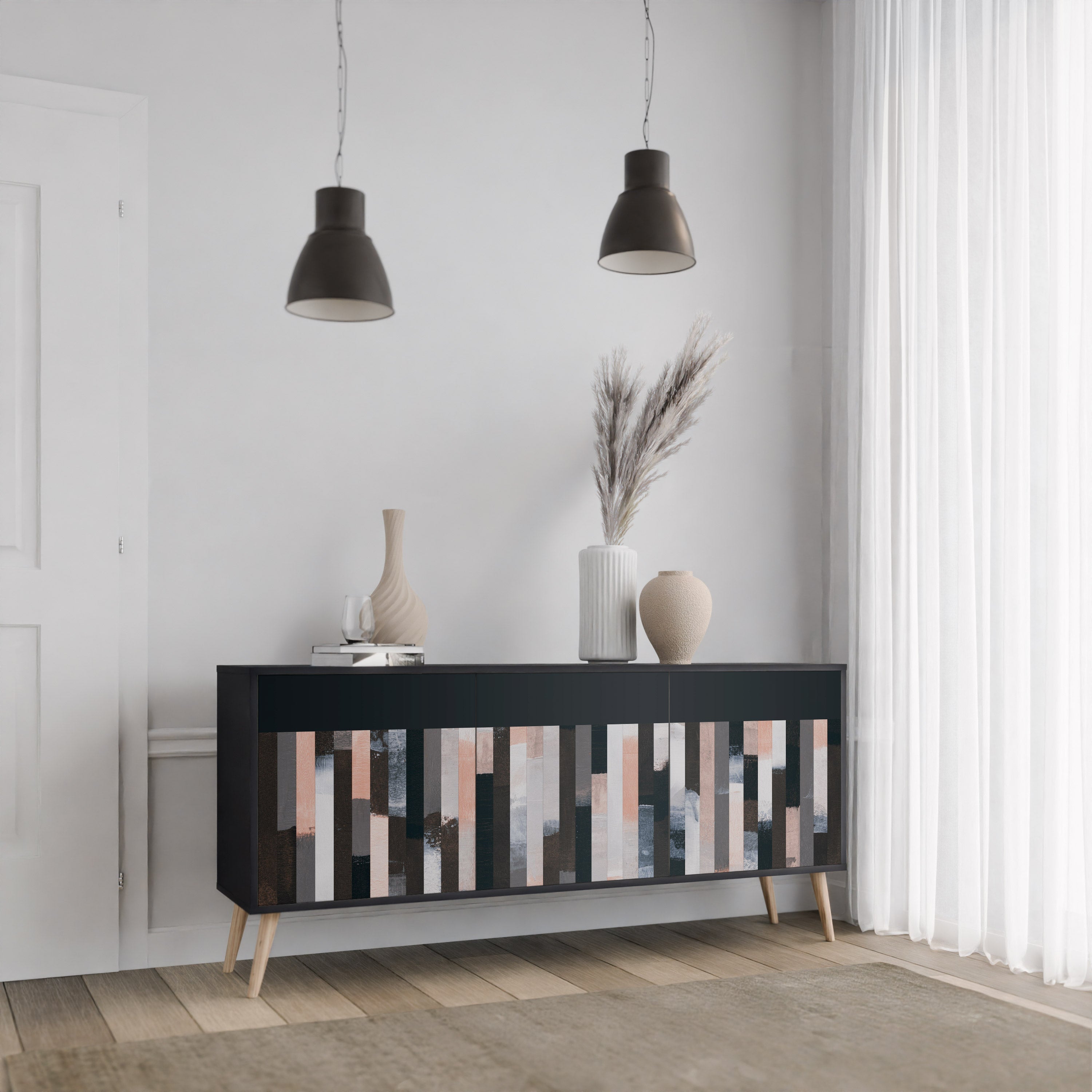 COLLAGE OF RECTANGLES 3-türiges Sideboard in Schwarz