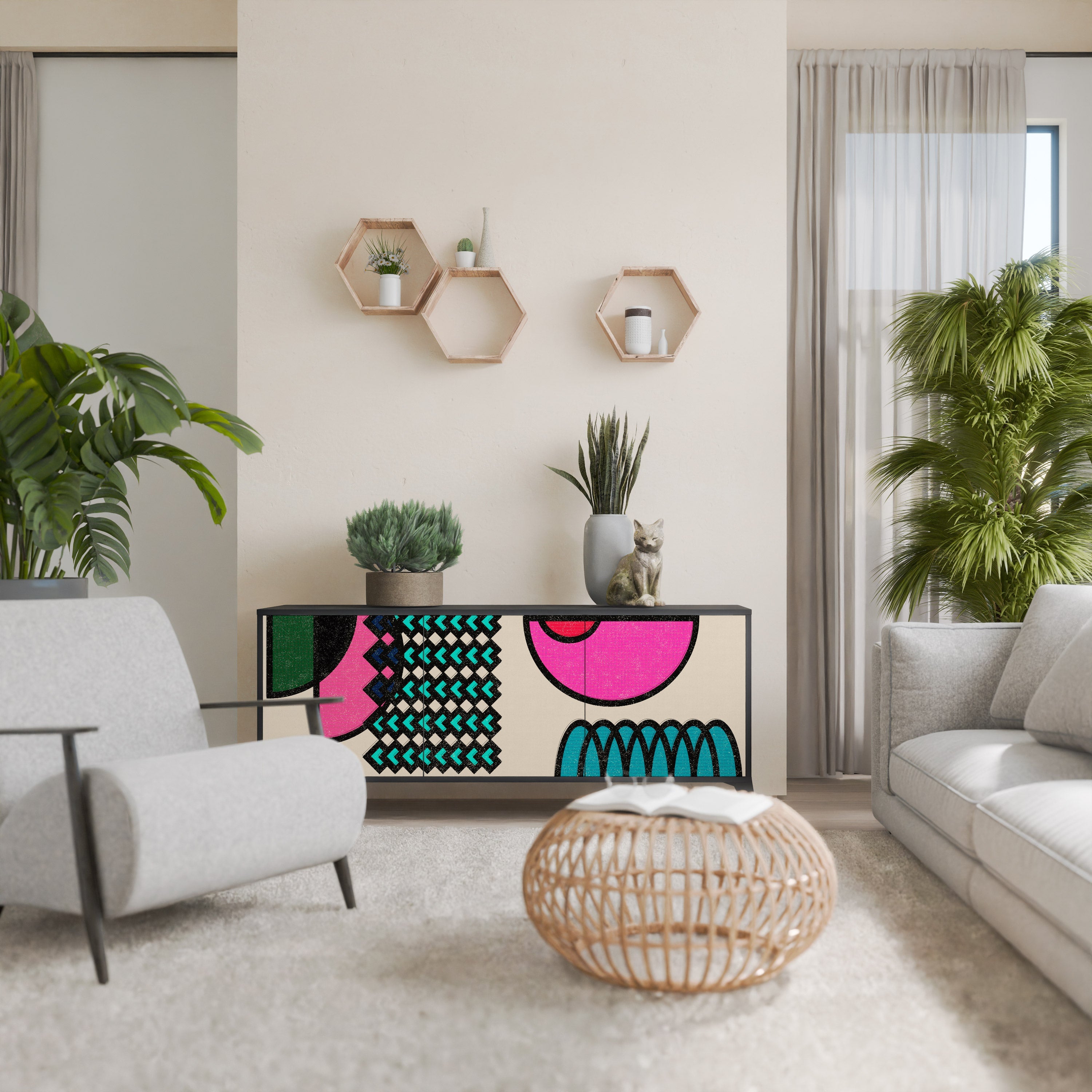 GEOMETRIC RHAPSODY Sideboard mit 3 Türen in Schwarz