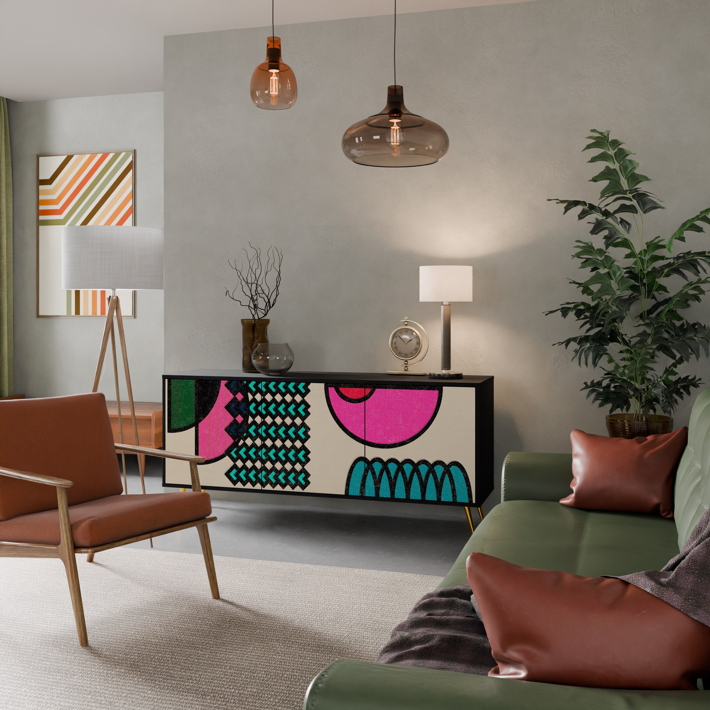 GEOMETRIC RHAPSODY Sideboard mit 3 Türen in Schwarz