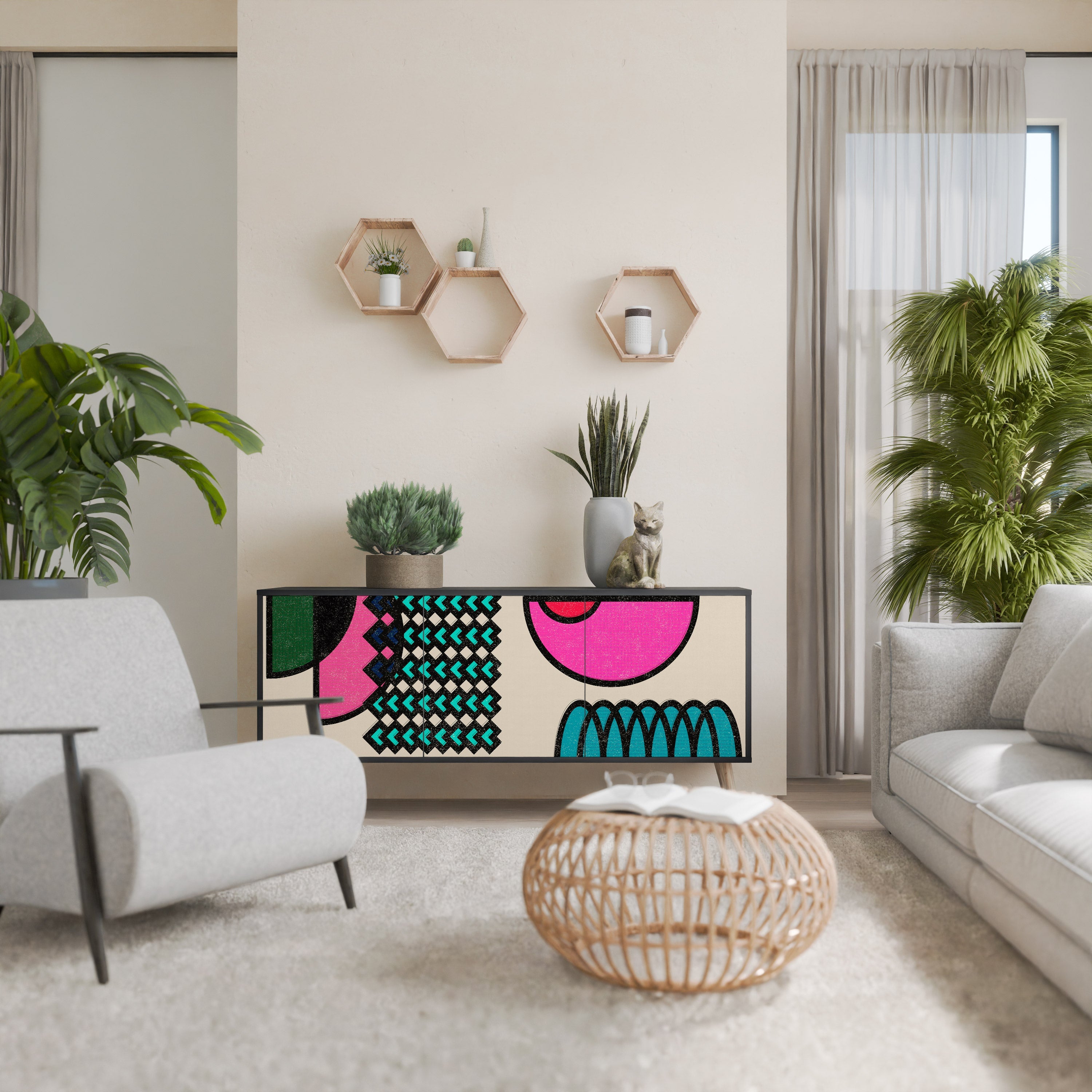 GEOMETRIC RHAPSODY Sideboard mit 3 Türen in Schwarz