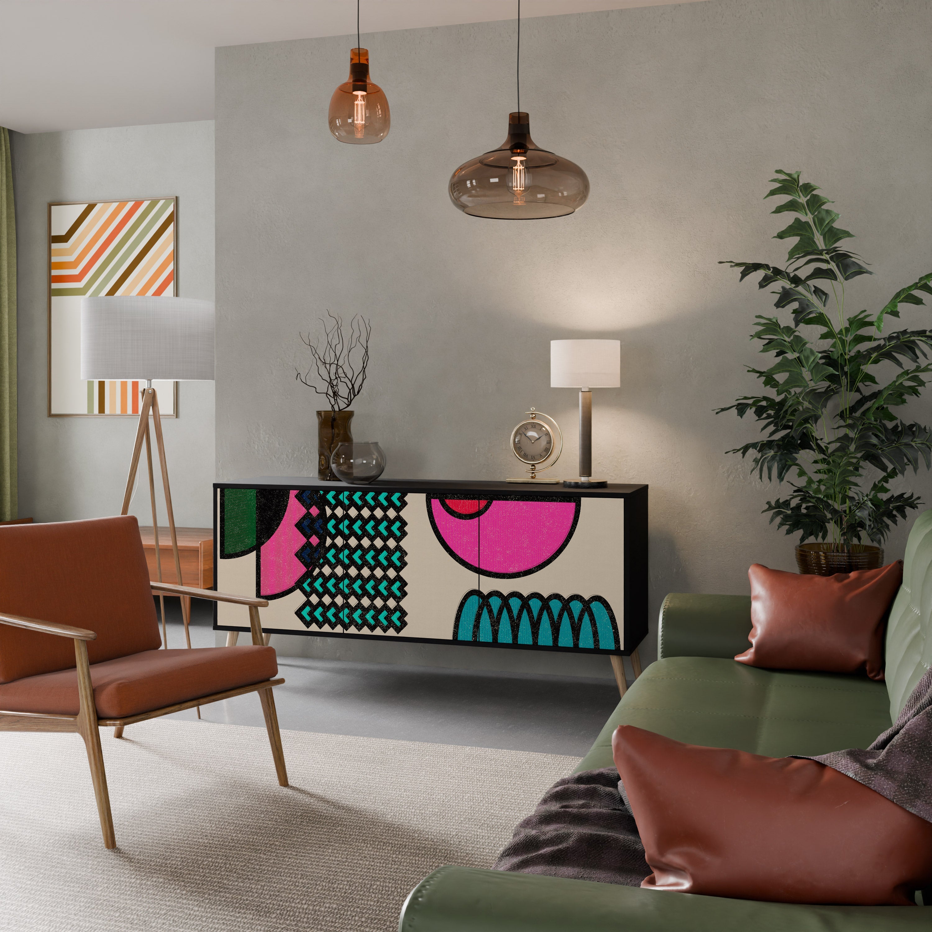 GEOMETRIC RHAPSODY Sideboard mit 3 Türen in Schwarz
