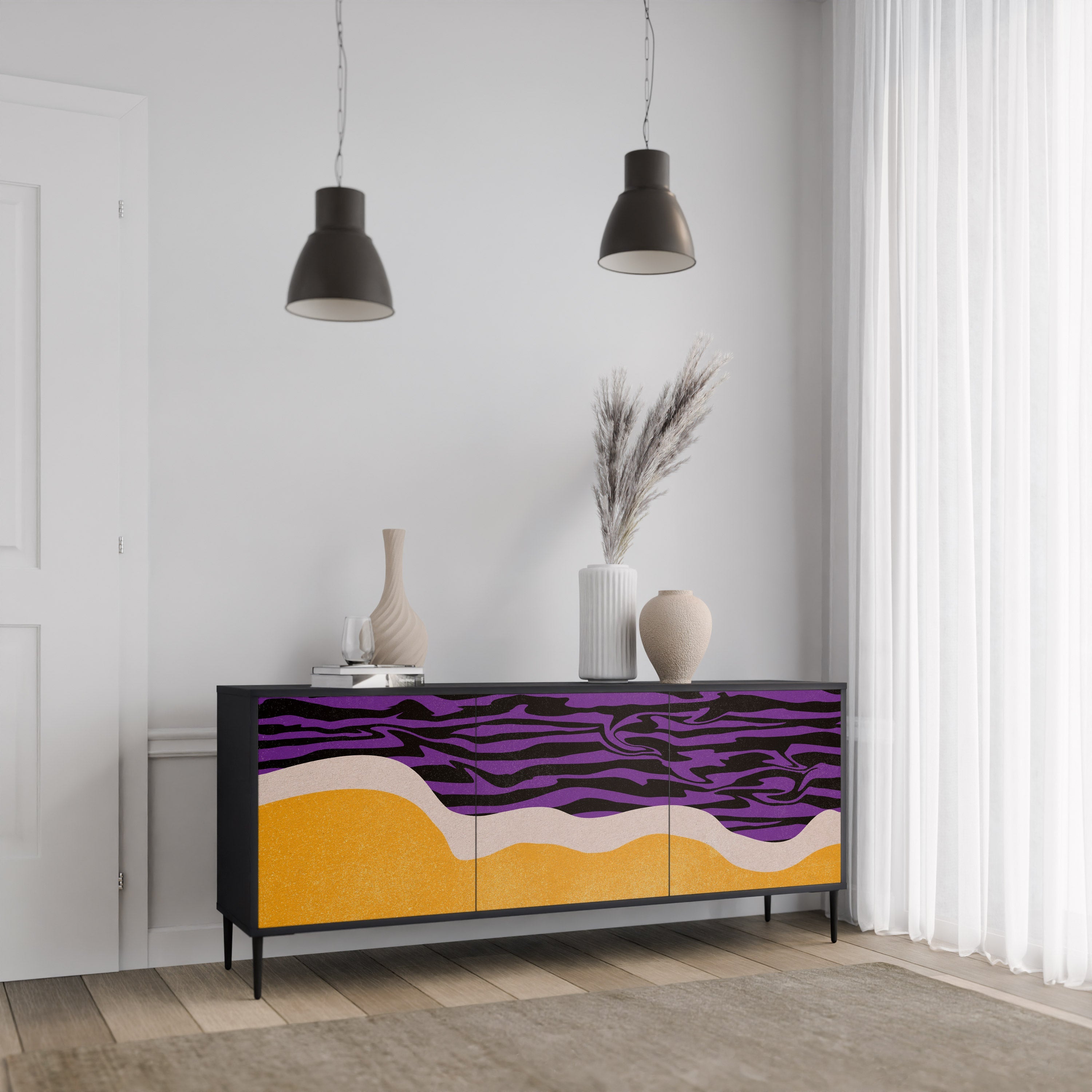 INDEPENDENT BORDER 3-türiges Sideboard in Schwarz