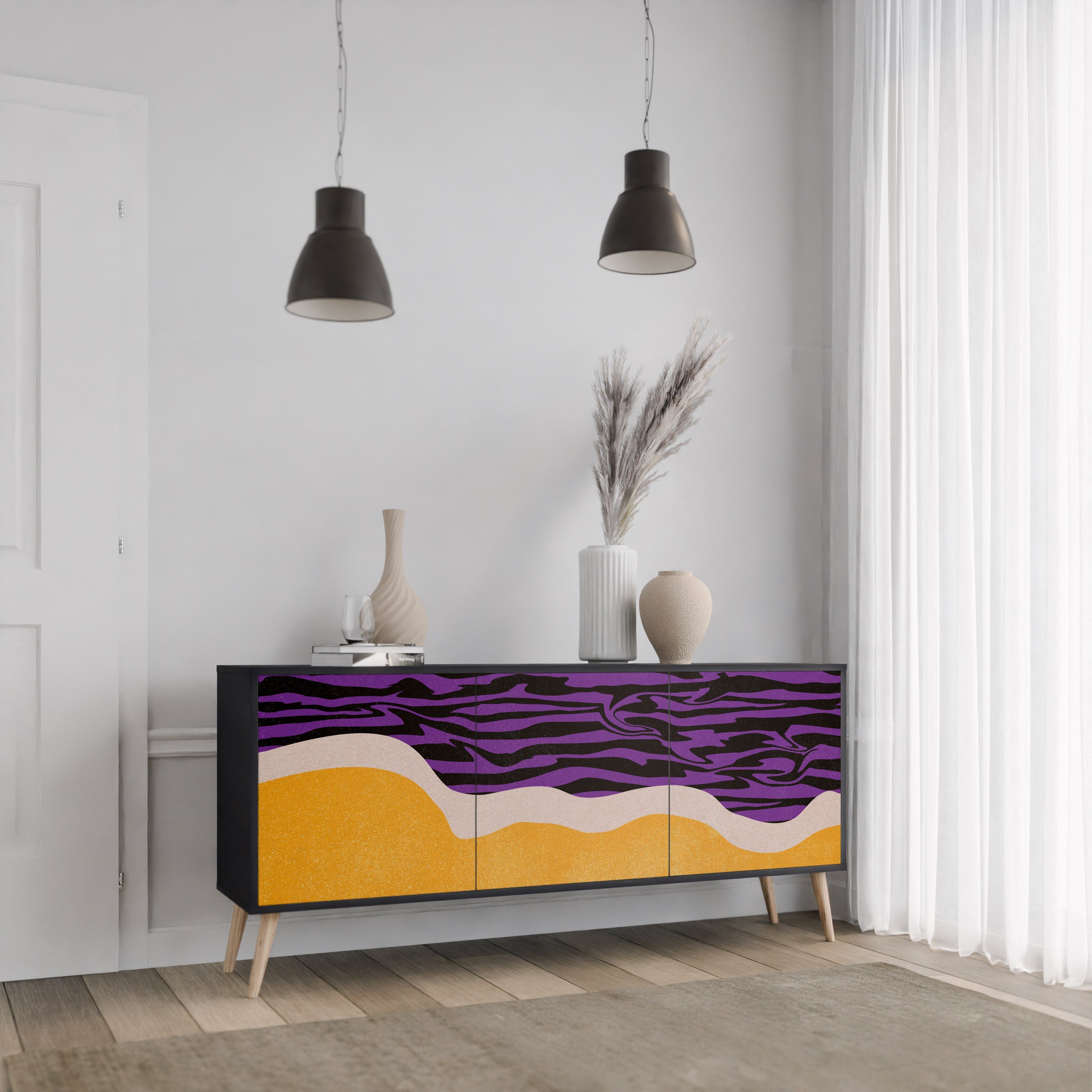 INDEPENDENT BORDER 3-türiges Sideboard in Schwarz