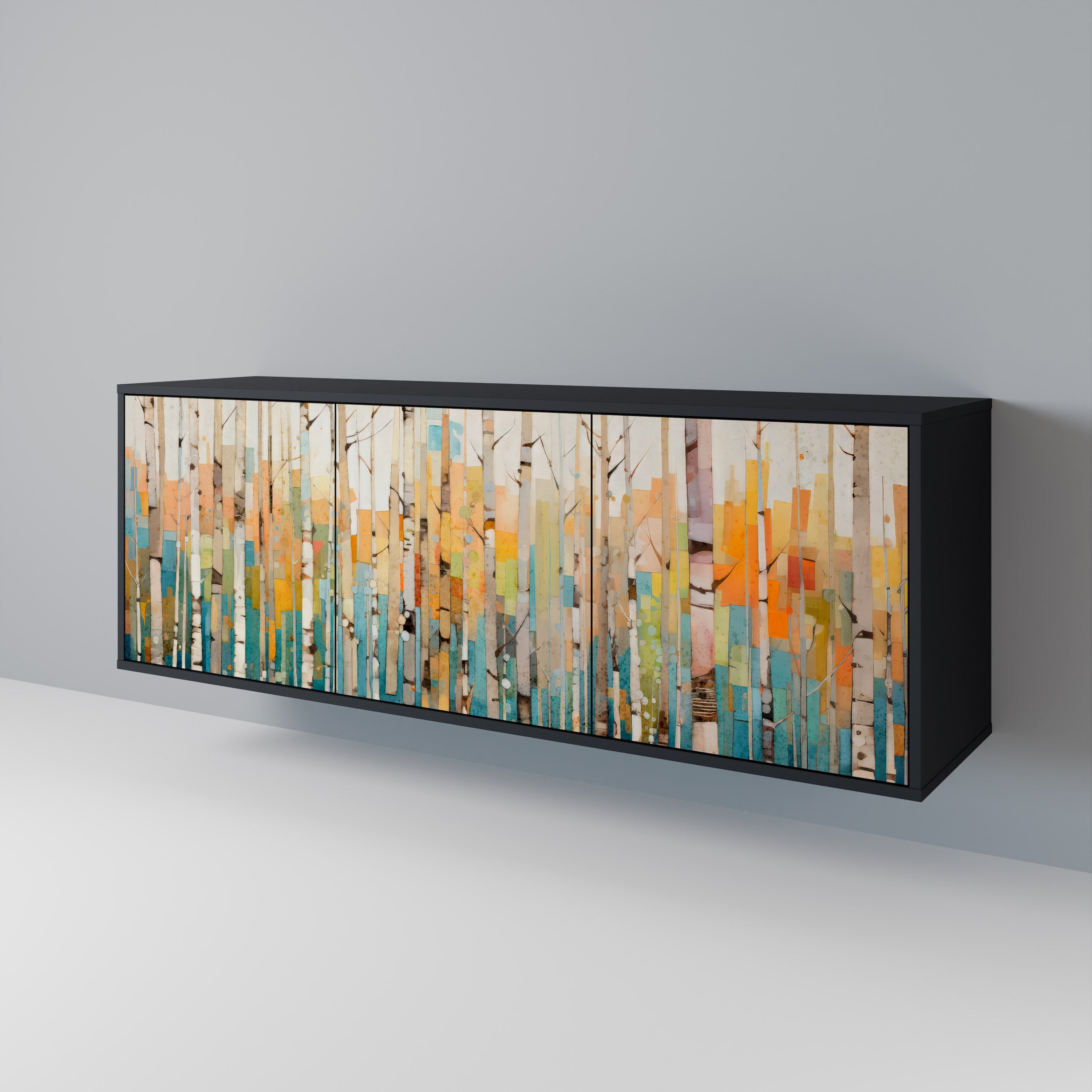 BIRCH KALEIDOSCOPE Sideboard mit 3 Türen in schwarzem Finish
